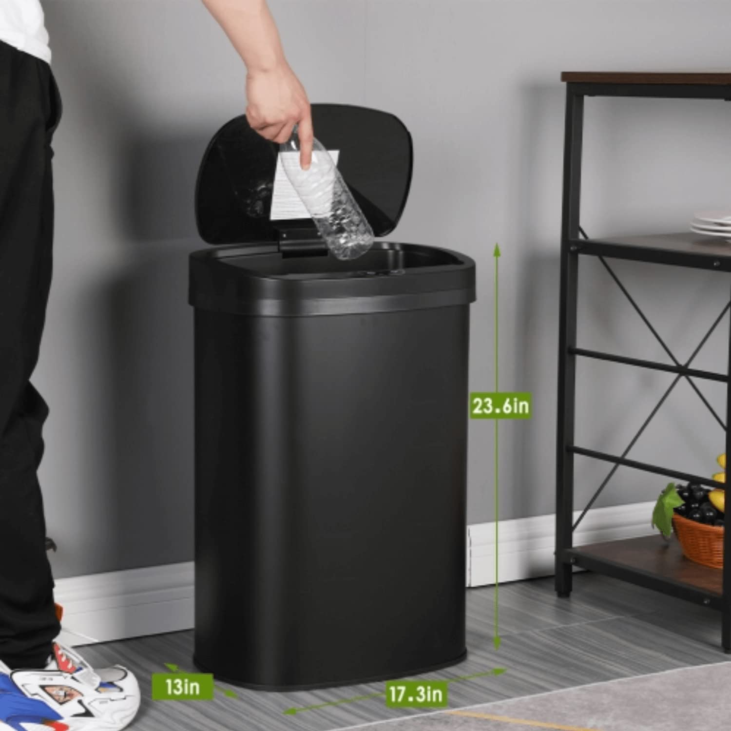 Automatic Touchless Motion Sensor Trash Can - 13 Gallon/50L Stainless Steel Kitchen Garbage Bin with Lid, Brushed Metal Design for Home, Office & Restaurant Use - White (Ideal for Indoor Waste Disposal)