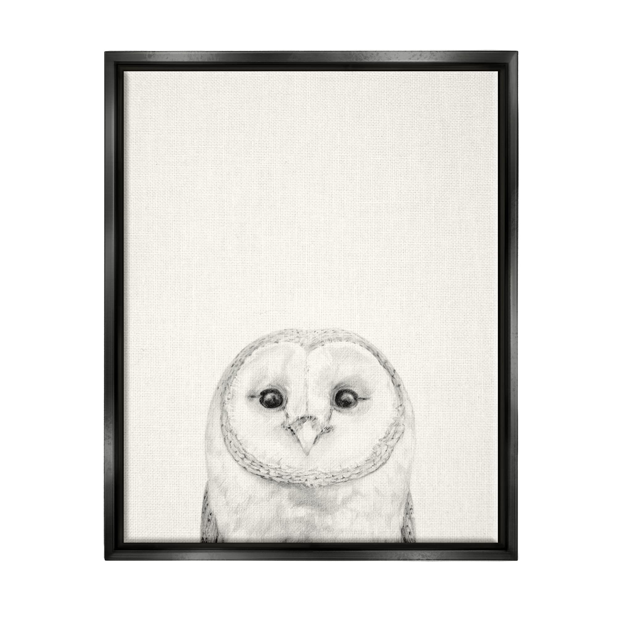 Stupell Industries Grey Owl Portrait Drawing by Victoria Borges - Floater Frame Wall Art for Living Room, Bedroom & Office Decor