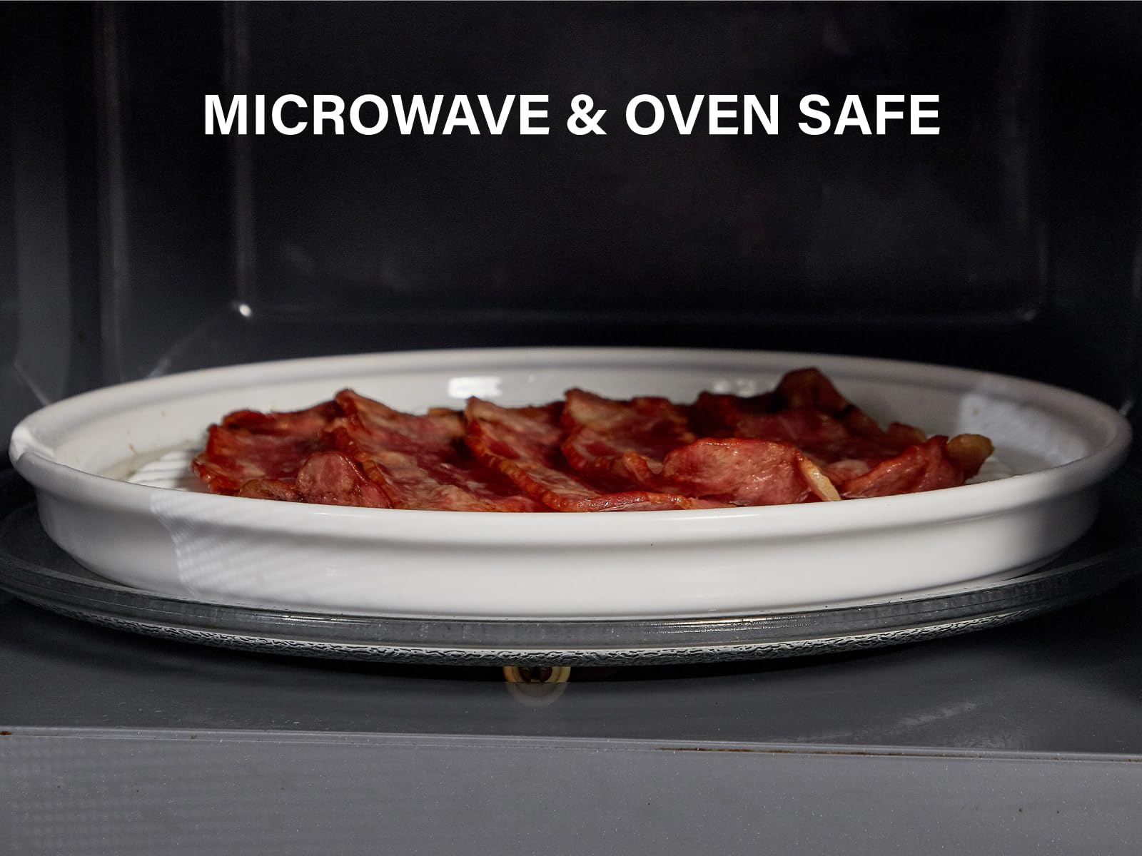 ONEMORE 10 Inch White Ceramic Bacon Rack - Oven & Microwave Safe Bacon Cooker for Crispy Bacon - Perfect for Breakfast, Sandwiches & Salads