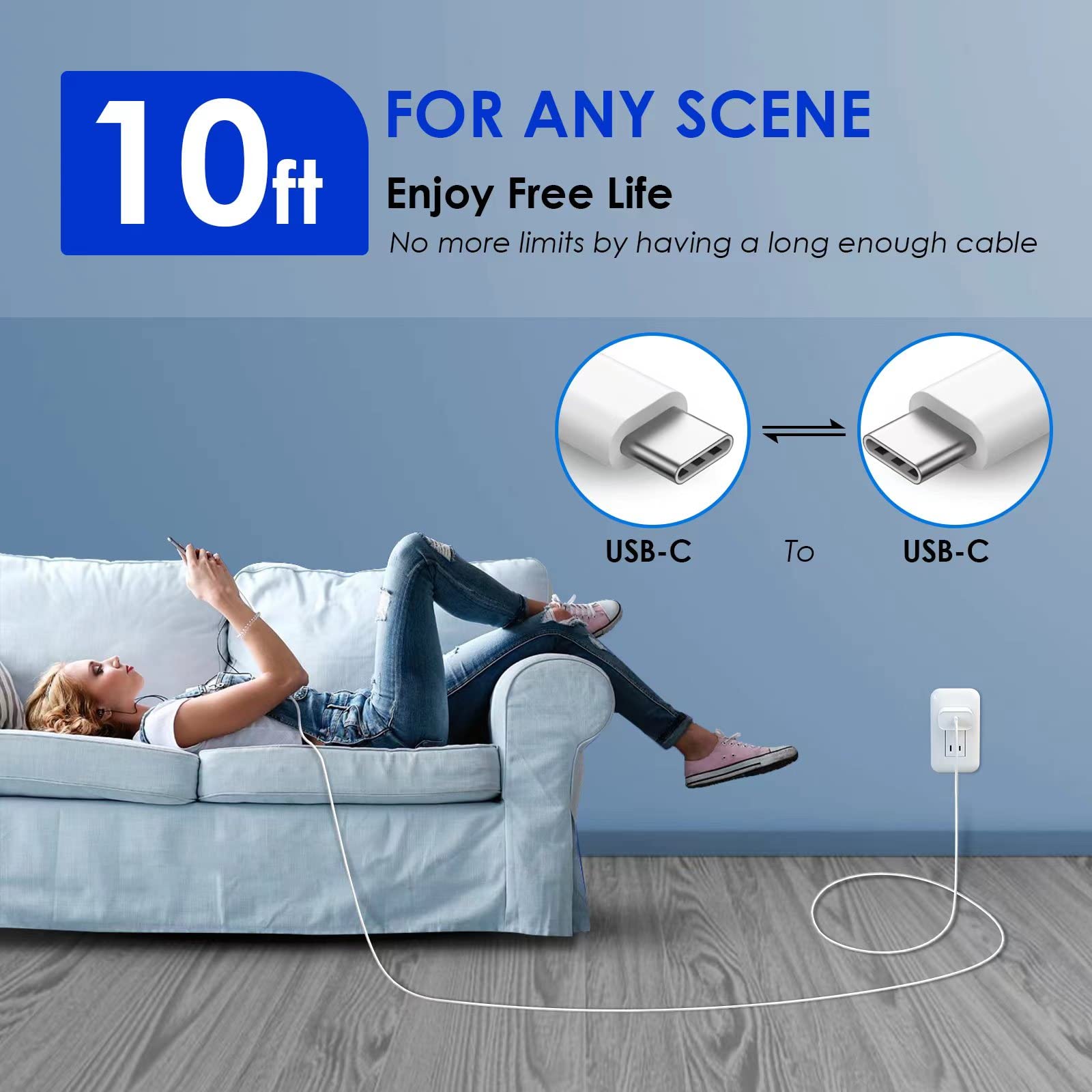 20W USB C Fast Charger for iPhone 15, iPad Pro 12.9/11 inch, iPad Air, iPad 10th Gen & Mini 6 | PD Wall Charger with 10ft USB C to C Cable | Perfect for Home, Office & Travel Charging