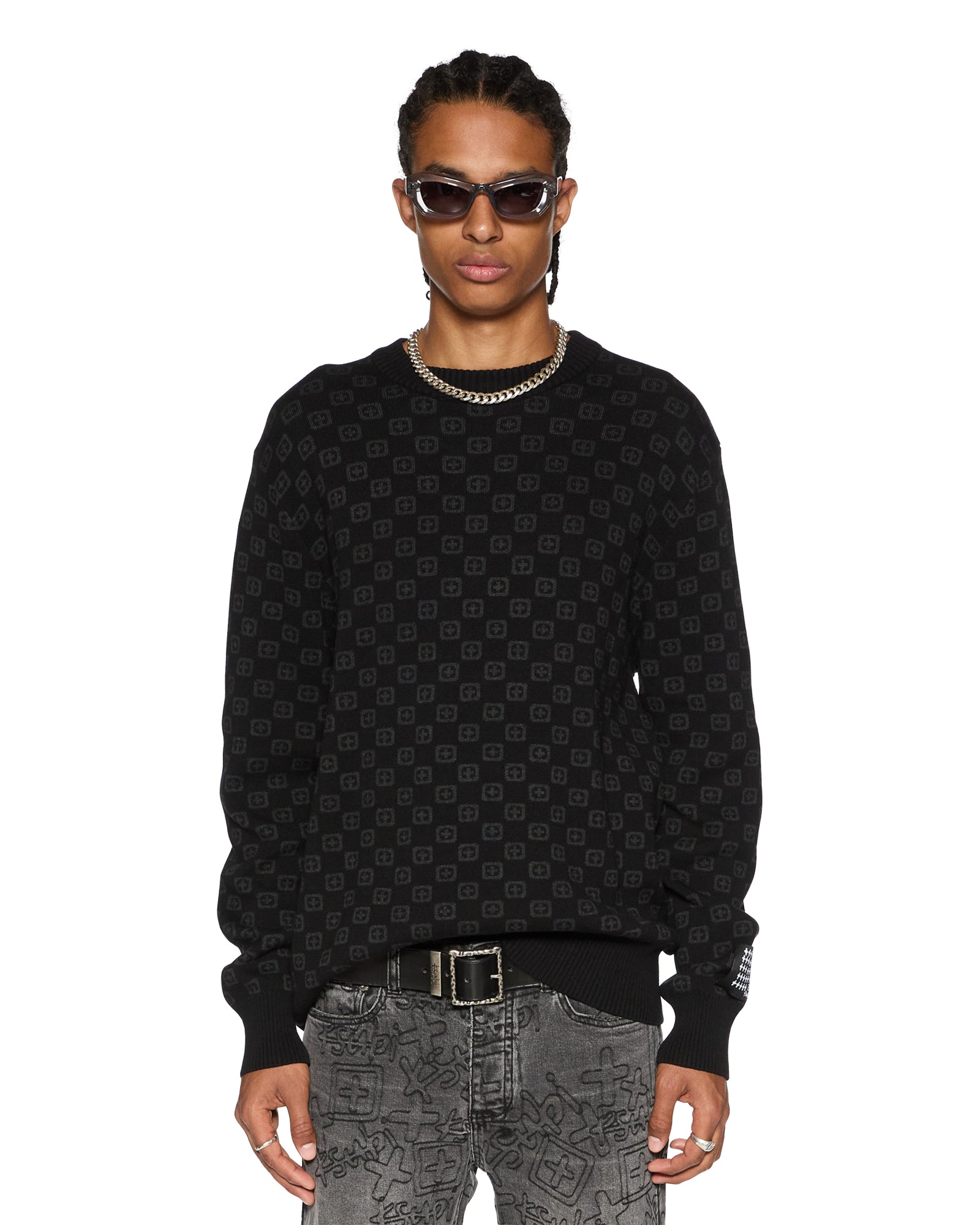 Box Knit Crew Neck Sweater - Washed Black | Soft & Comfortable Men's Pullover for Casual Wear & Layering