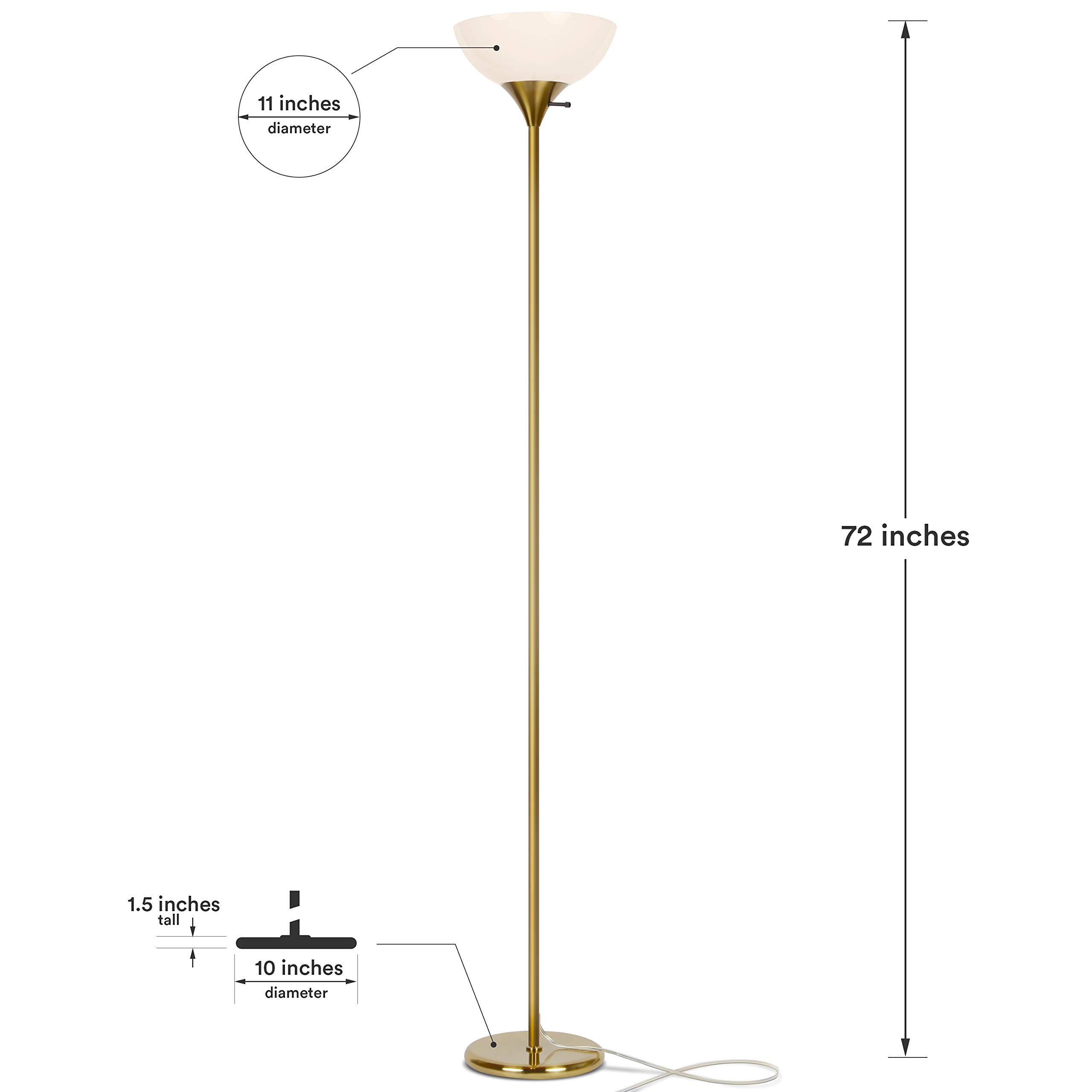 Brightech Sky Dome Dimmable LED Floor Lamp - Adjustable Torchiere Standing Light for Living Room, Bedroom & Office - Tall Reading Lamp with Brass/Gold Finish - Perfect for Night Reading, Working & Home Decor