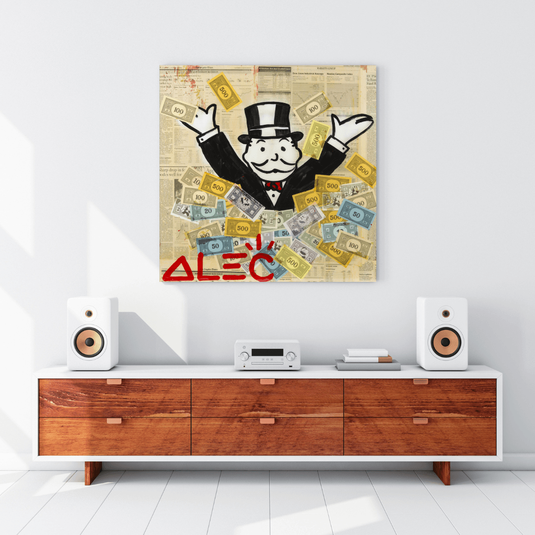 Alec Monopoly Money Man Millionaire Canvas Wall Art - Modern Pop Art Home Decor for Living Room, Office & Game Room