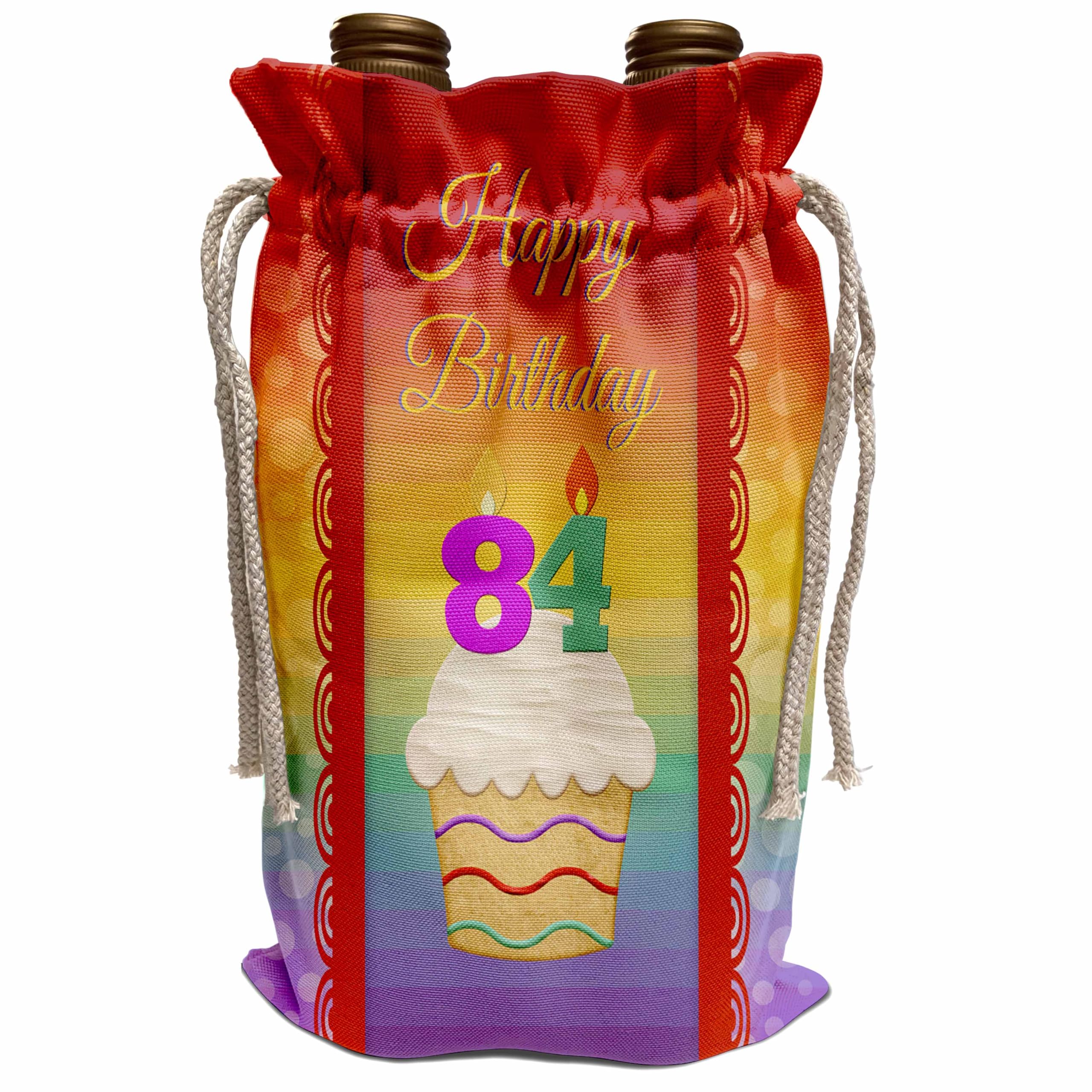 3D Rose Wine Tote Bag - 84th Birthday Cupcake with Number Candles Design | Perfect for Milestone Celebrations, Gift Giving & Wine Lovers