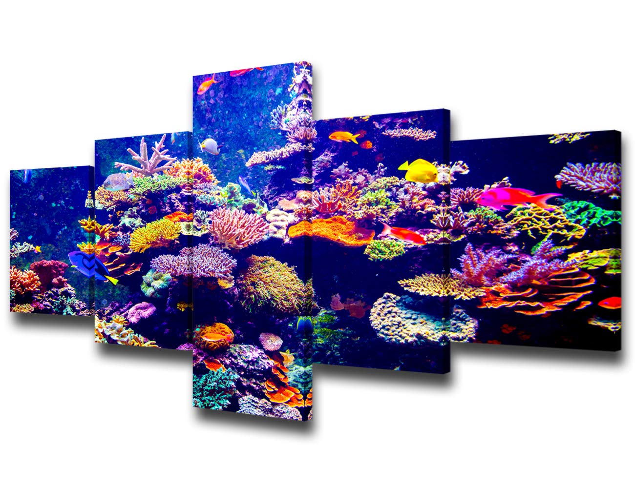5-Panel Coral Reef Canvas Wall Art - Underwater World Painting with Sea Turtle, Framed & Ready to Hang (50''W x 24''H) - Perfect for Living Room, Bedroom & Office Decor