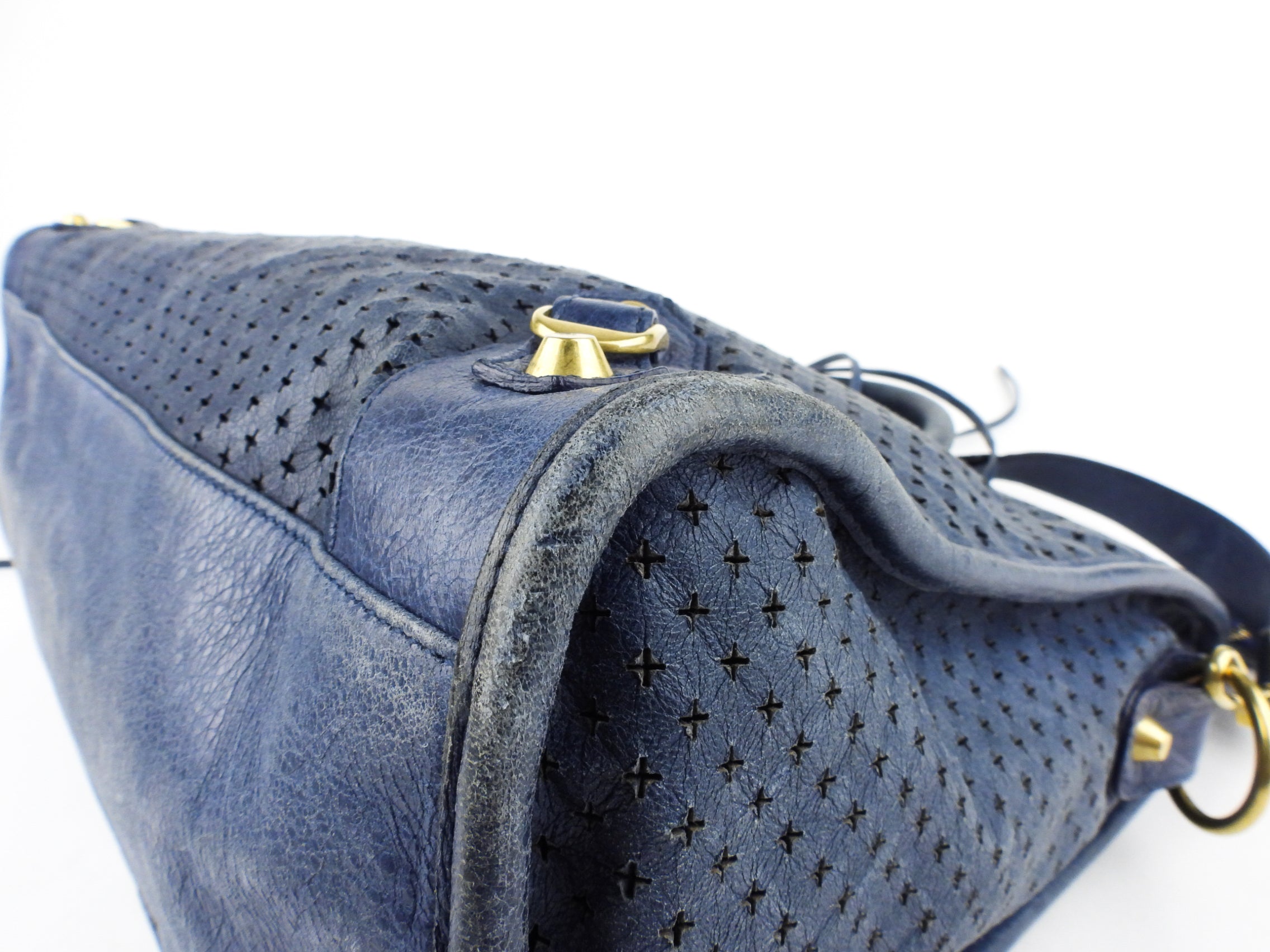 Balenciaga Blue Perforated Leather Moto Classic City Bag for Women - Stylish Crossbody Handbag for Everyday Use, Work & Travel
