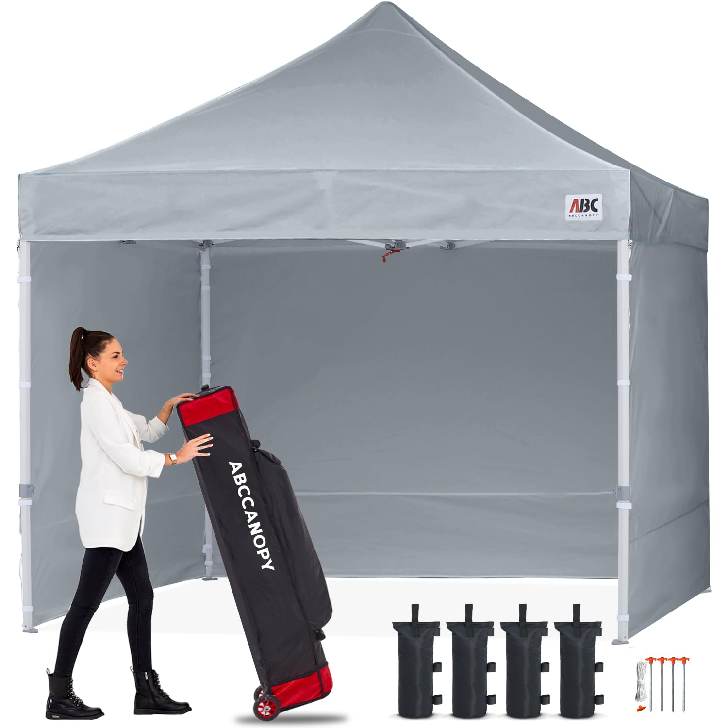 ABCCANOPY 8x8 Easy Pop Up Canopy Tent with Sidewalls - Commercial Grade Gray Outdoor Shelter for Parties, Markets & Camping