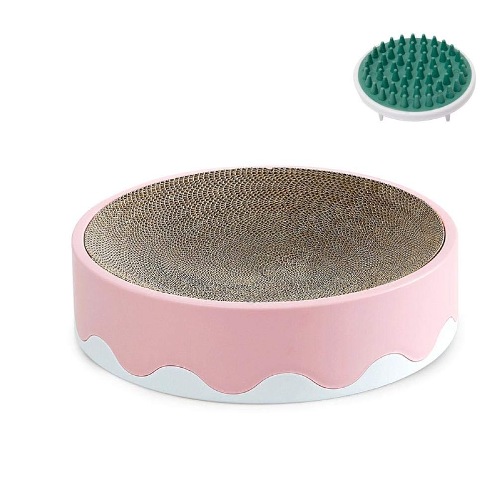 Premium Pink Round Cat Scratch Board - Large Corrugated Paper Cake Design Cat Scratcher for Nail Trimming & Furniture Protection (1 Piece) - Perfect for Living Rooms, Bedrooms & Cat Play Areas