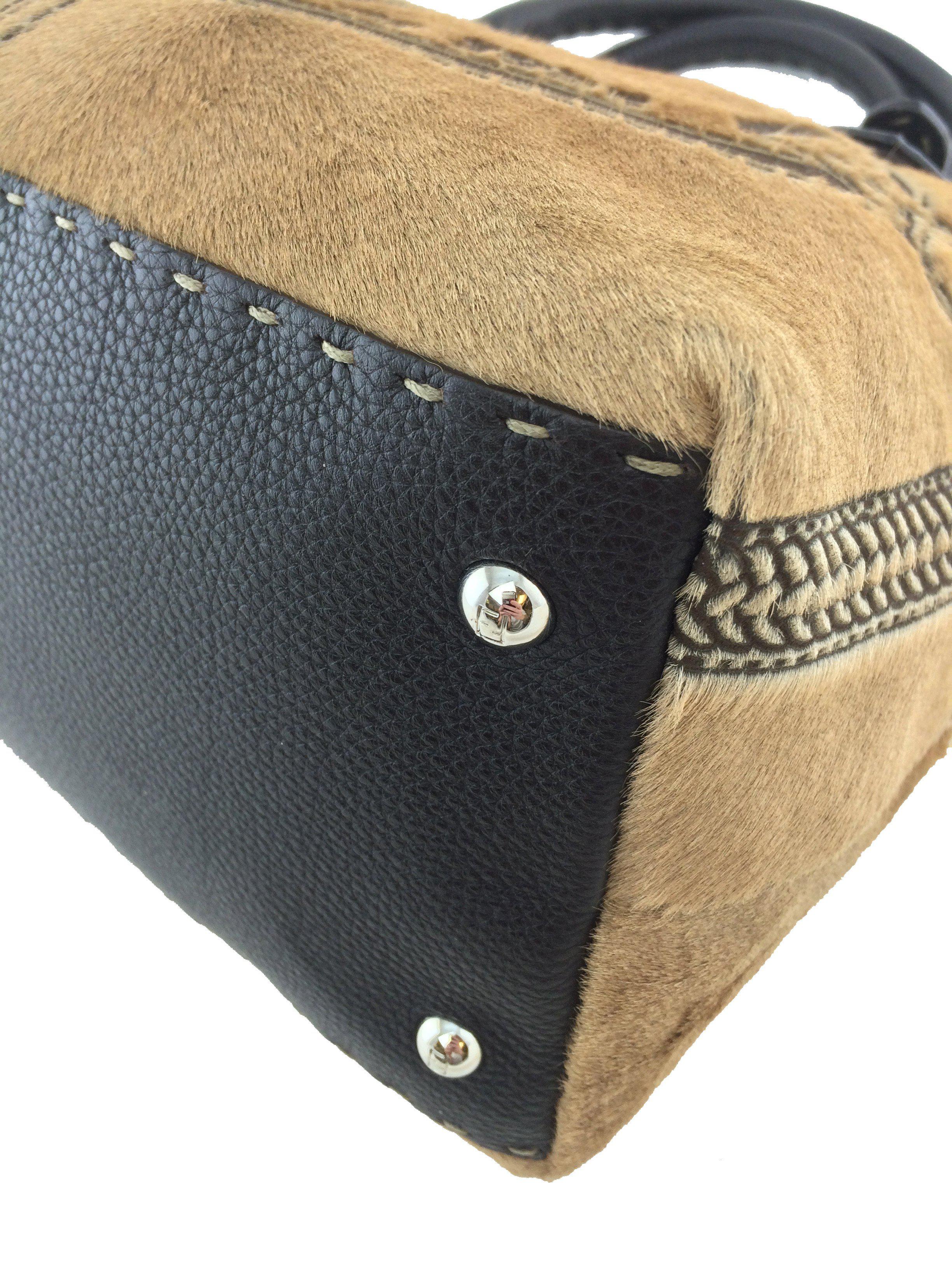 Fendi Selleria Calf Hair Borghese Tote Bag for Women - Luxury Leather Handbag with Gold Hardware - Perfect for Work, Travel & Everyday Use