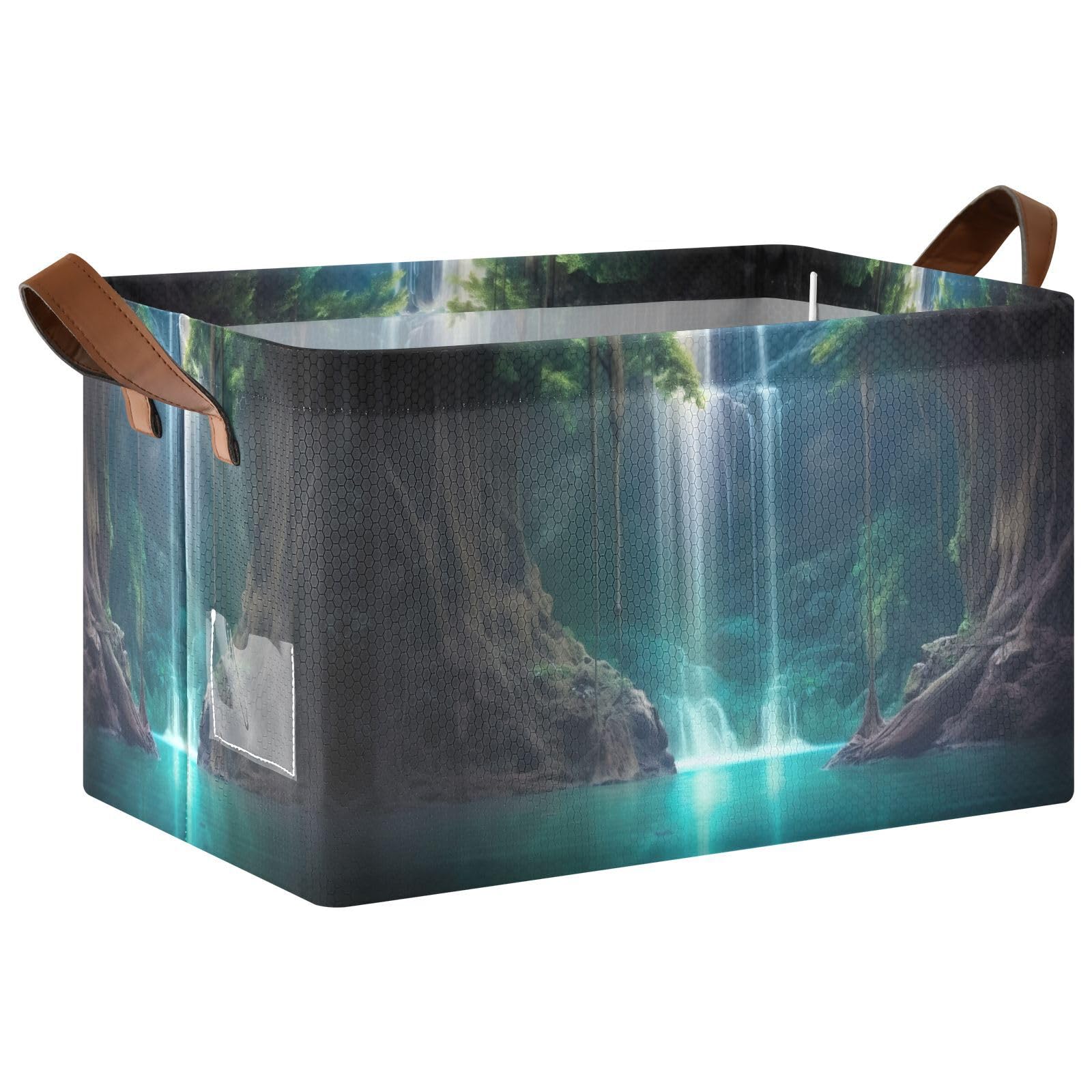 Collapsible Storage Bins 2-Pack - 32L Waterfall Design Organizer Baskets with Handles for Shelves, Closet & Office - Perfect for Home Organization, Bedroom Storage & Laundry Room Sorting