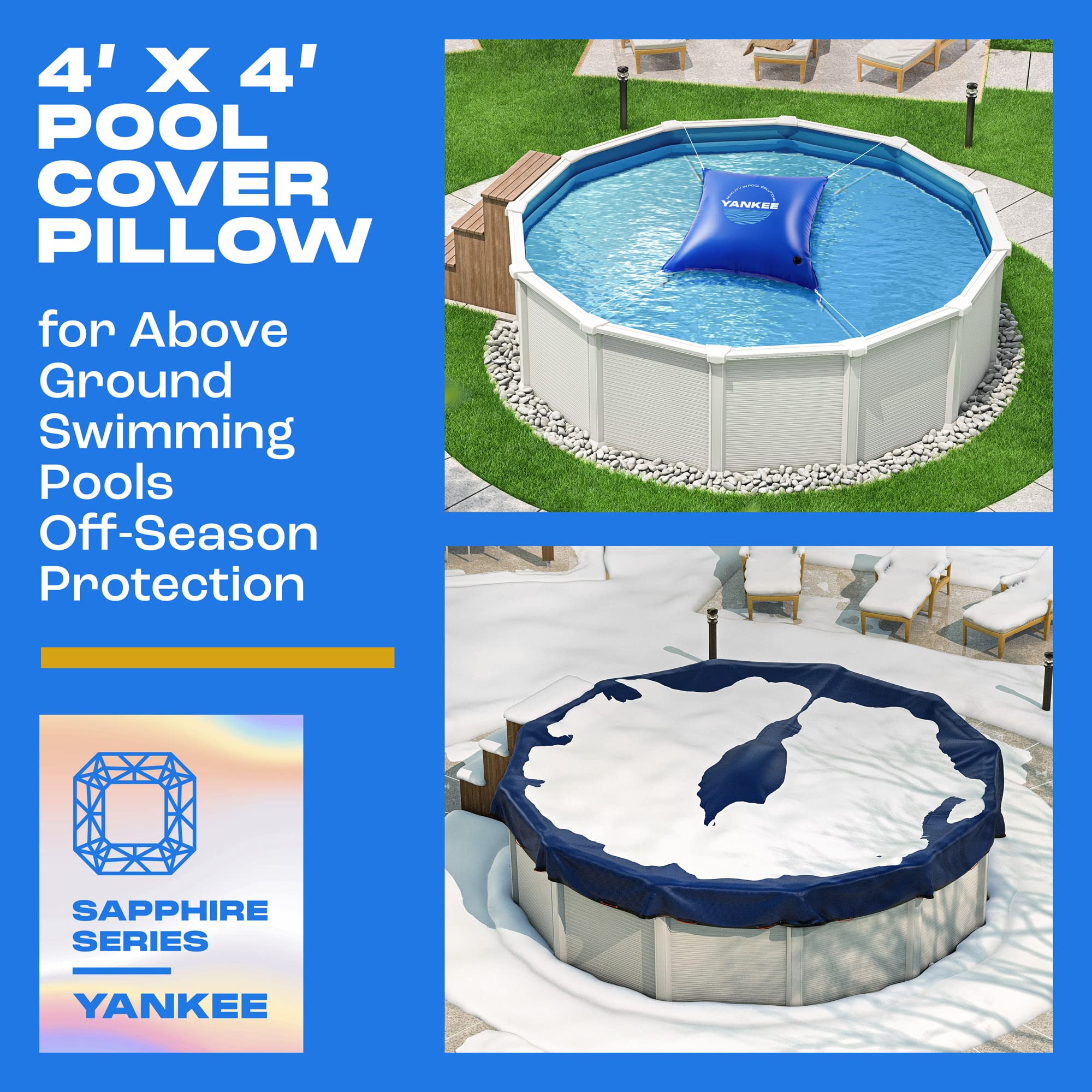 Yankee 4x4 ft Winter Pool Pillow for Above Ground Pools - Heavy Duty 0.4mm PVC (27 Gauge) - Extra Durable Pool Closing Pillow for Winter Protection - Perfect for Above Ground Pool Winterization and Cold Weather Storage