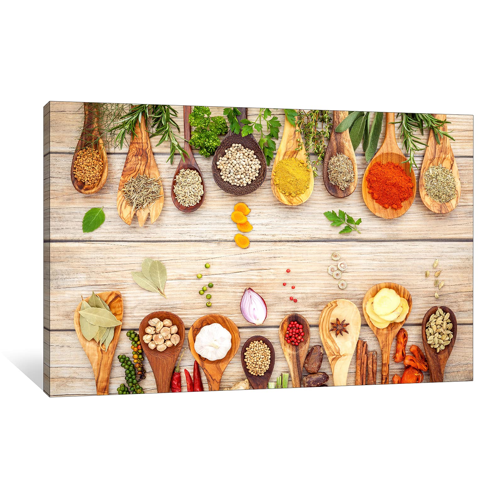 Modern Kitchen Wall Art - 18x24 Inches Colorful Spices & Spoons Canvas Painting, Vibrant Kitchen Dining Room Decor, Perfect for Home Chefs & Cooking Enthusiasts