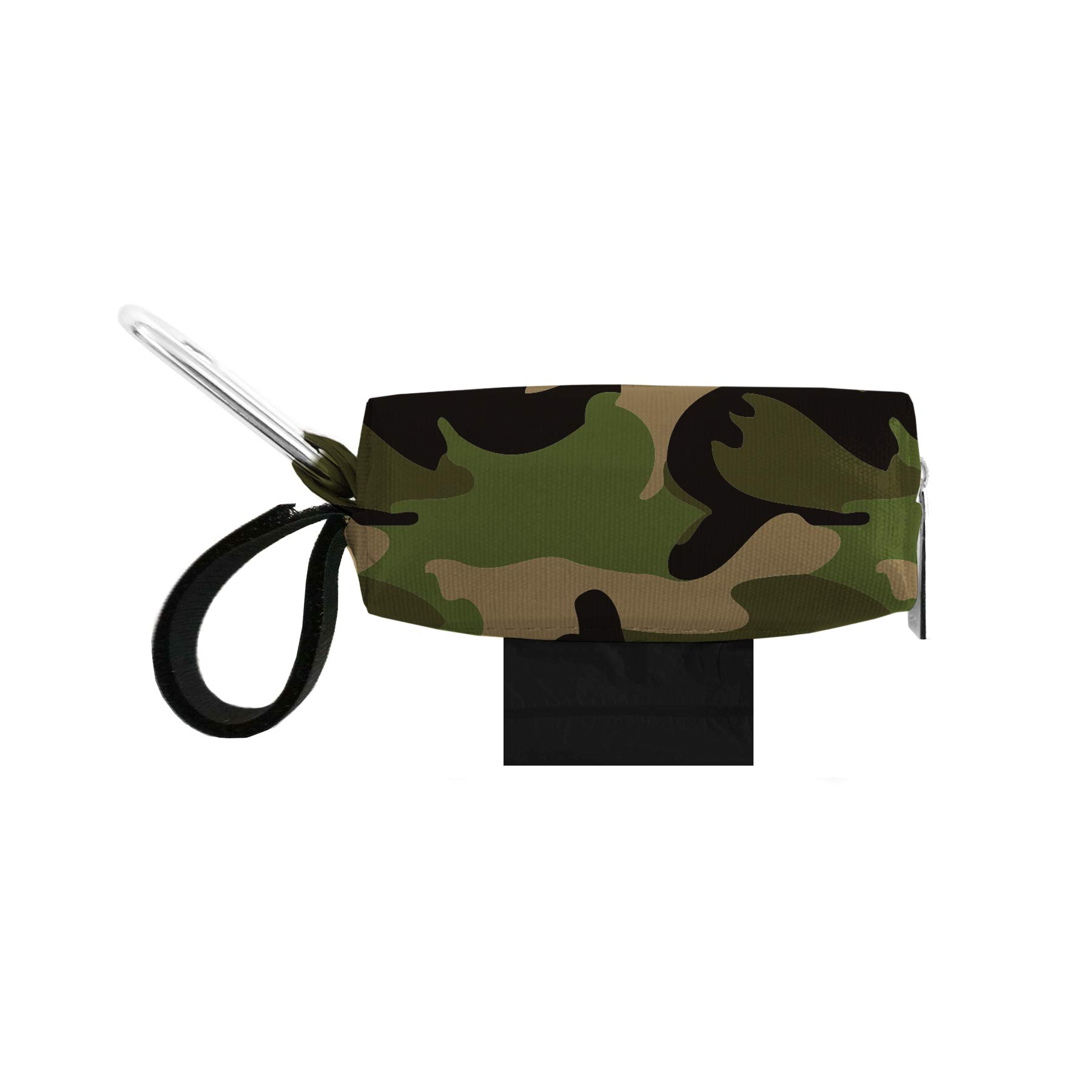 Eco-Friendly Camouflage Dog Poop Bag Dispenser - Waterproof Waste Bag Holder with Carabiner Clip & Adjustable Leash Strap - Includes 12 Biodegradable Bags for Outdoor Walks, Hiking, and Park Adventures
