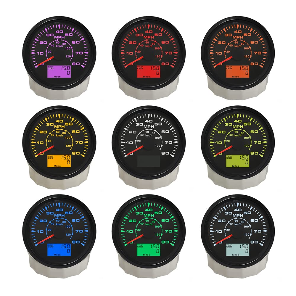 85mm GPS Speedometer Odometer Tachometer 0-80MPH/0-120km/h 9-32V with 8 Backlight Colors - Perfect for Motorcycles, Cars, Trucks & Marine Vehicles