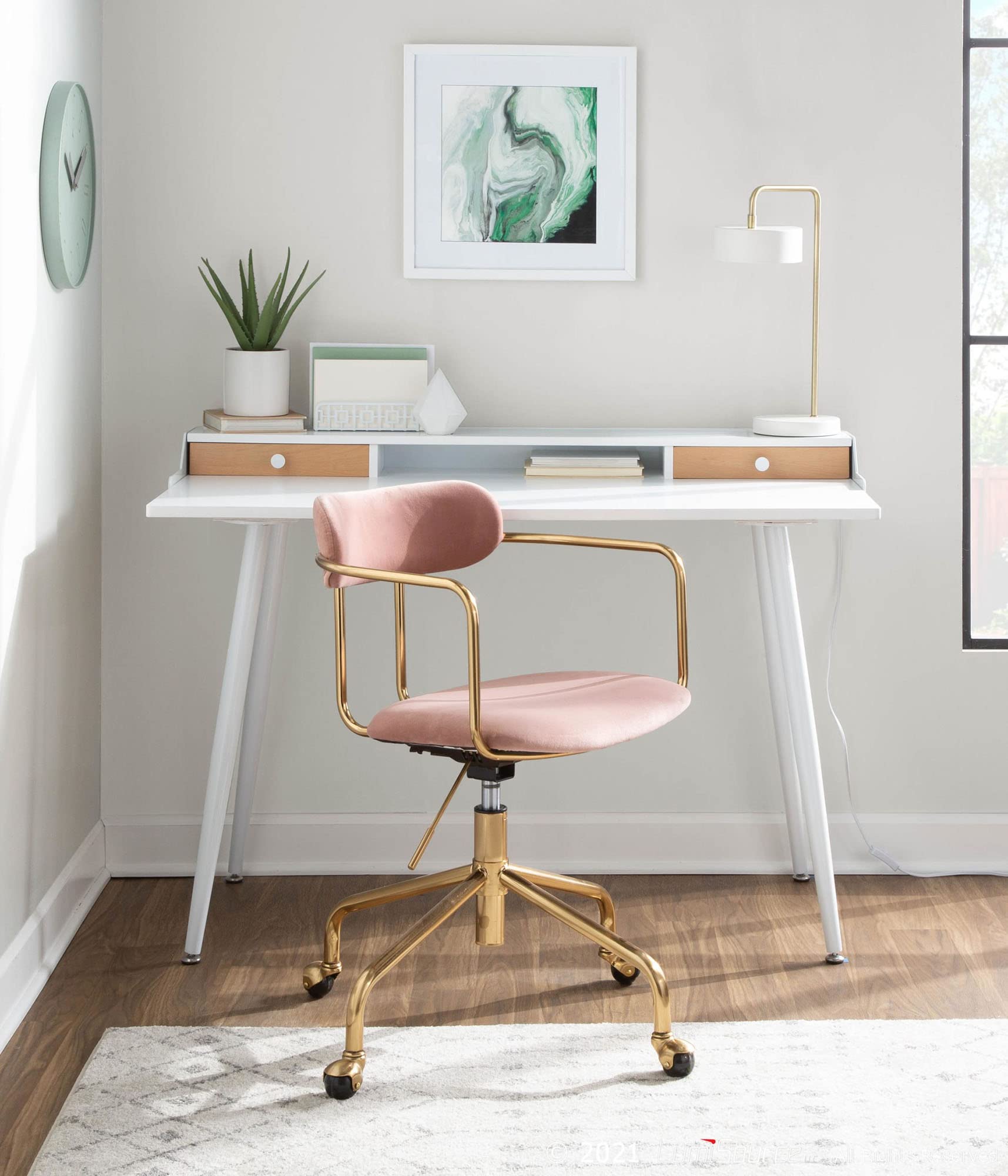 LumiSource Harvey Mid Century Modern Desk - Home Office & Gaming Computer Desk with Drawers, Small Space Saving Workstation for Bedroom, Study or Dorm Room - Perfect for Remote Work, Online Classes & PC Gaming Setup