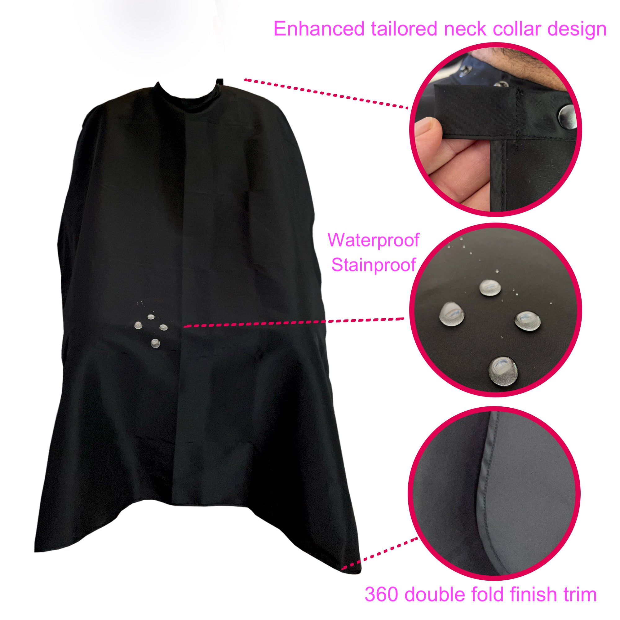 Professional Black Salon Cape 46x60 Inches - All-Purpose Barber Cape for Haircuts, Styling & Coloring - Waterproof & Durable Hair Cutting Cape for Salons & Home Use