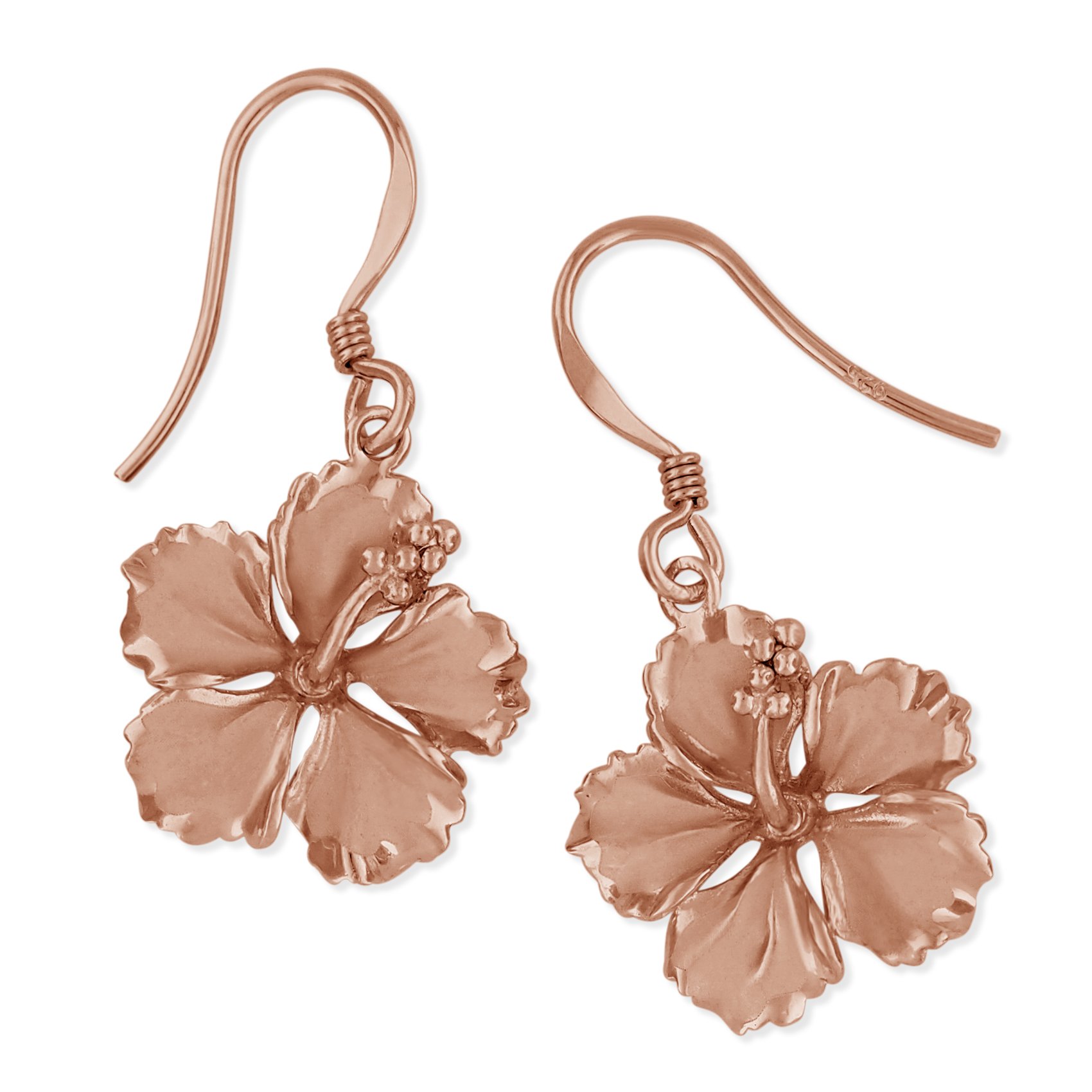 Sterling Silver 5/8 Inch Hibiscus Dangle Earrings for Women - Hawaiian Flower Jewelry - Perfect for Beach Vacations, Summer Parties & Boho Fashion