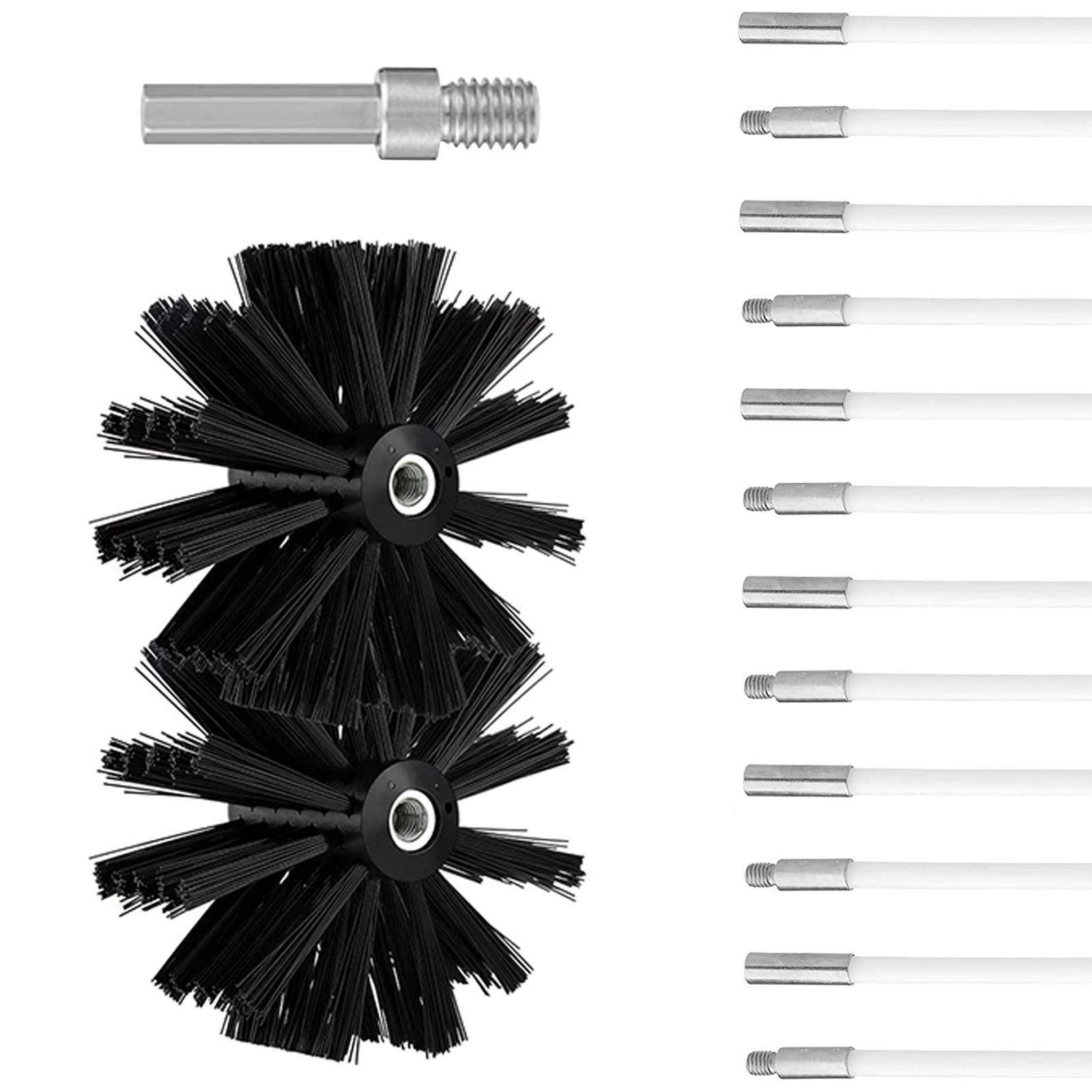 Chimney Cleaning Brush Kit with Flexible Rods - 12-Piece Flue Sweep Brush Set for Fireplace, Boiler & Pipe Cleaning - Durable Nylon Bristles for Efficient Soot Removal - Perfect for Home Maintenance & DIY Chimney Cleaning