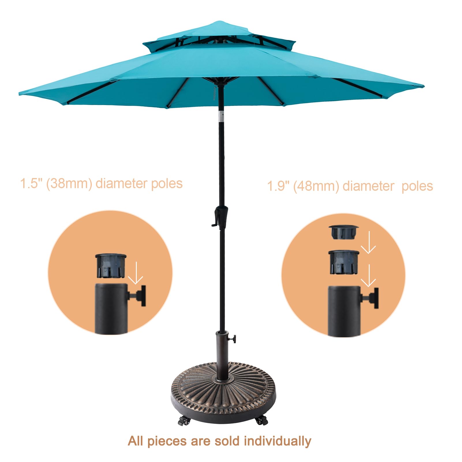 Heavy Duty 52 lb Bronze Round Base Stand with Rolling Wheels for Outdoor Patio Umbrella - Perfect for Garden, Backyard, and Market Table Use