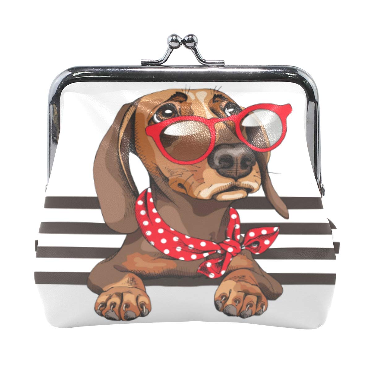Retro Dachshund Coin Purse with Sunglasses - Kiss-lock Wallet for Women, Perfect for Shopping & Travel