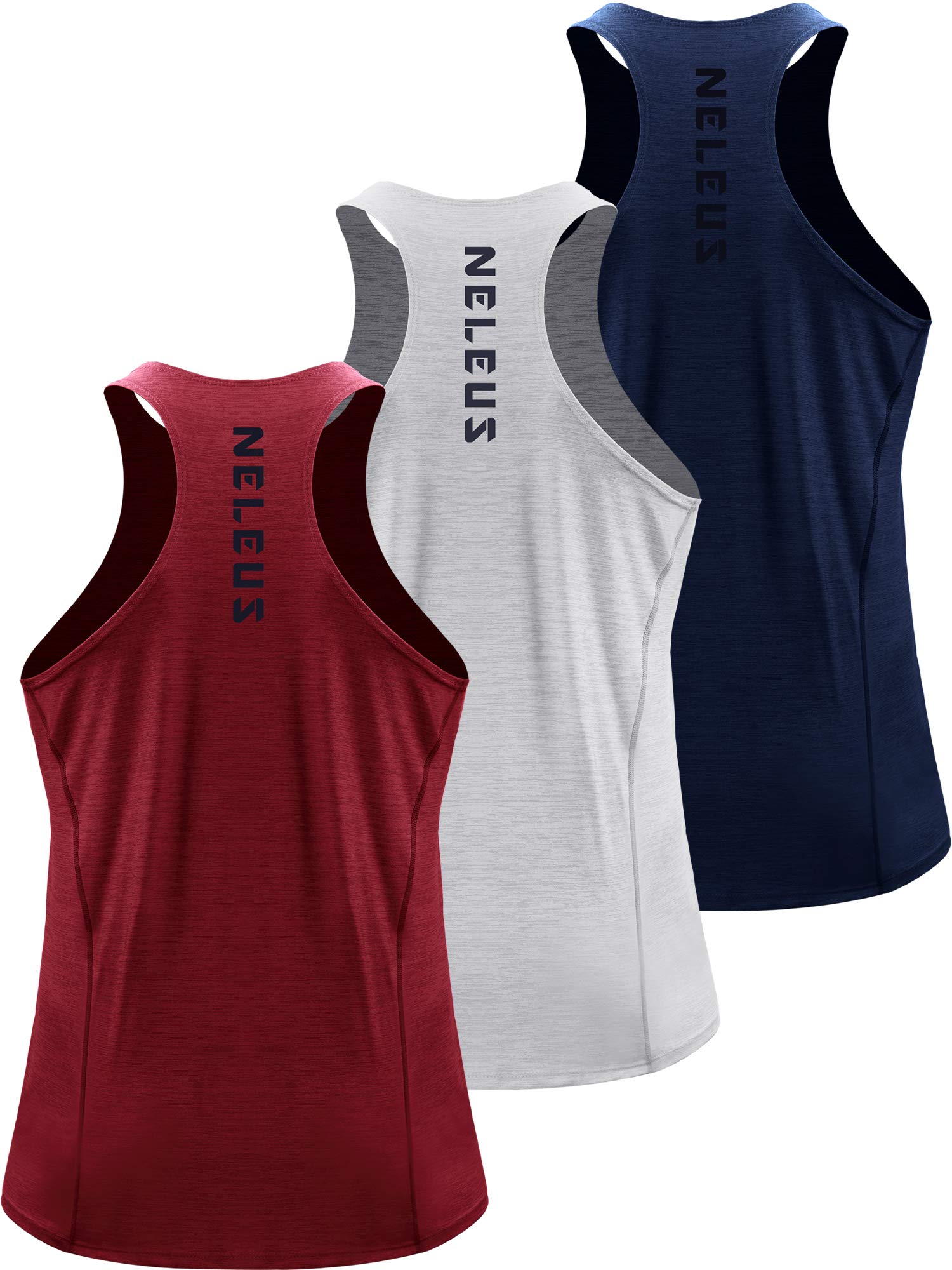 NELEUS Men's 3 Pack Running Tank Top - Moisture Wicking Quick Dry Y-Back Athletic Shirts for Workout & Gym - Lightweight Breathable Performance Tops for Jogging, Training & Summer Sports