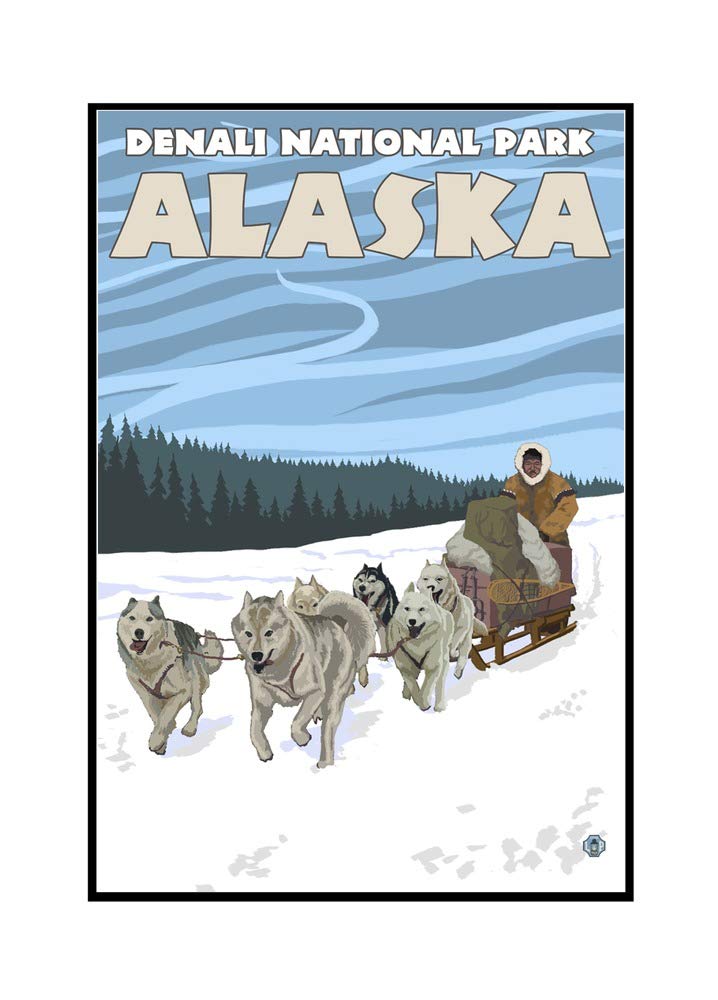 24x36 Framed Dog Sledding Scene Canvas Print - Denali National Park Alaska Wall Art - Perfect for Living Room, Bedroom & Office Decor