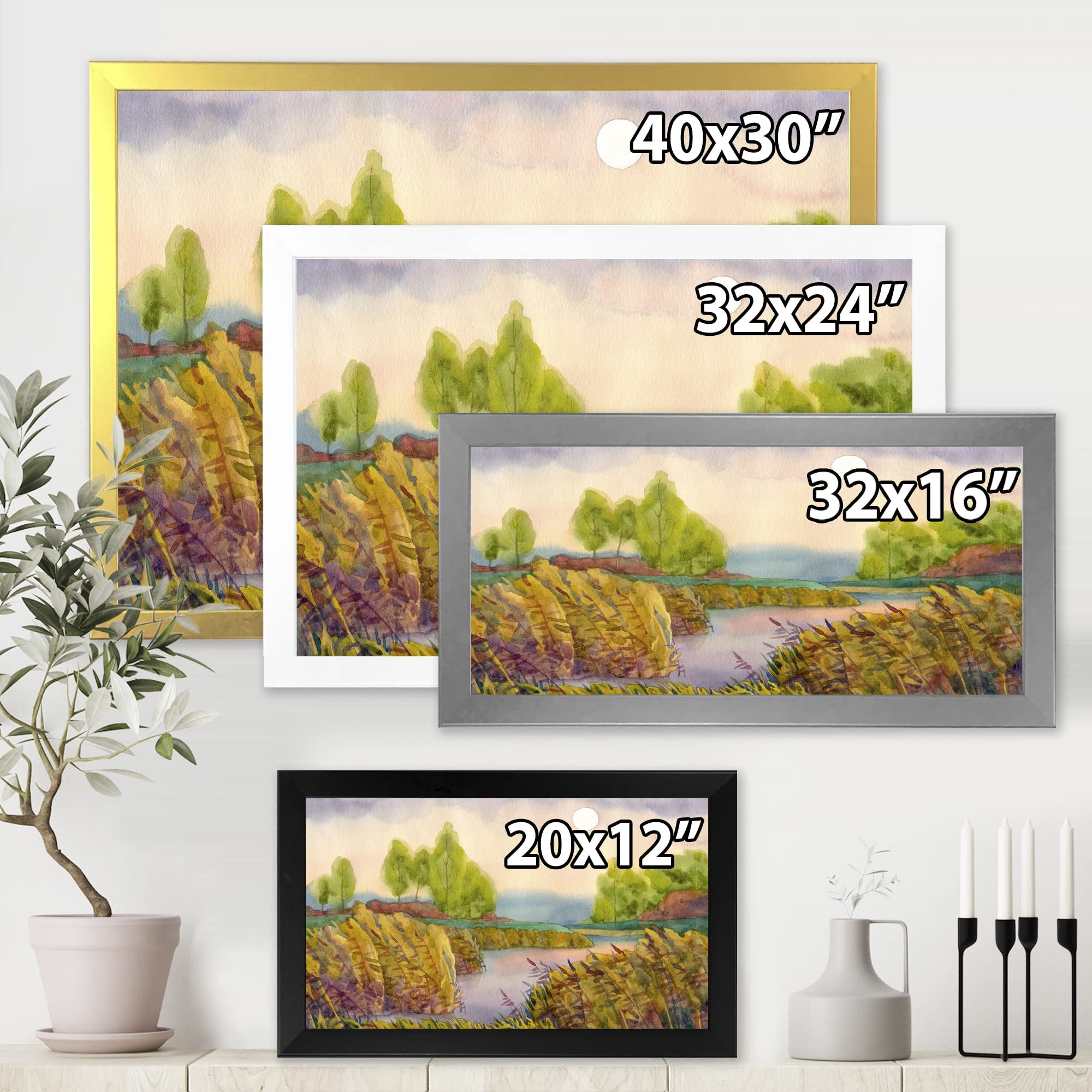 DesignQ Lake In The Reeds Nautical Coastal Framed Wall Art - Beach House Decor, Ocean Themed Living Room Painting, Coastal Bedroom Wall Decor