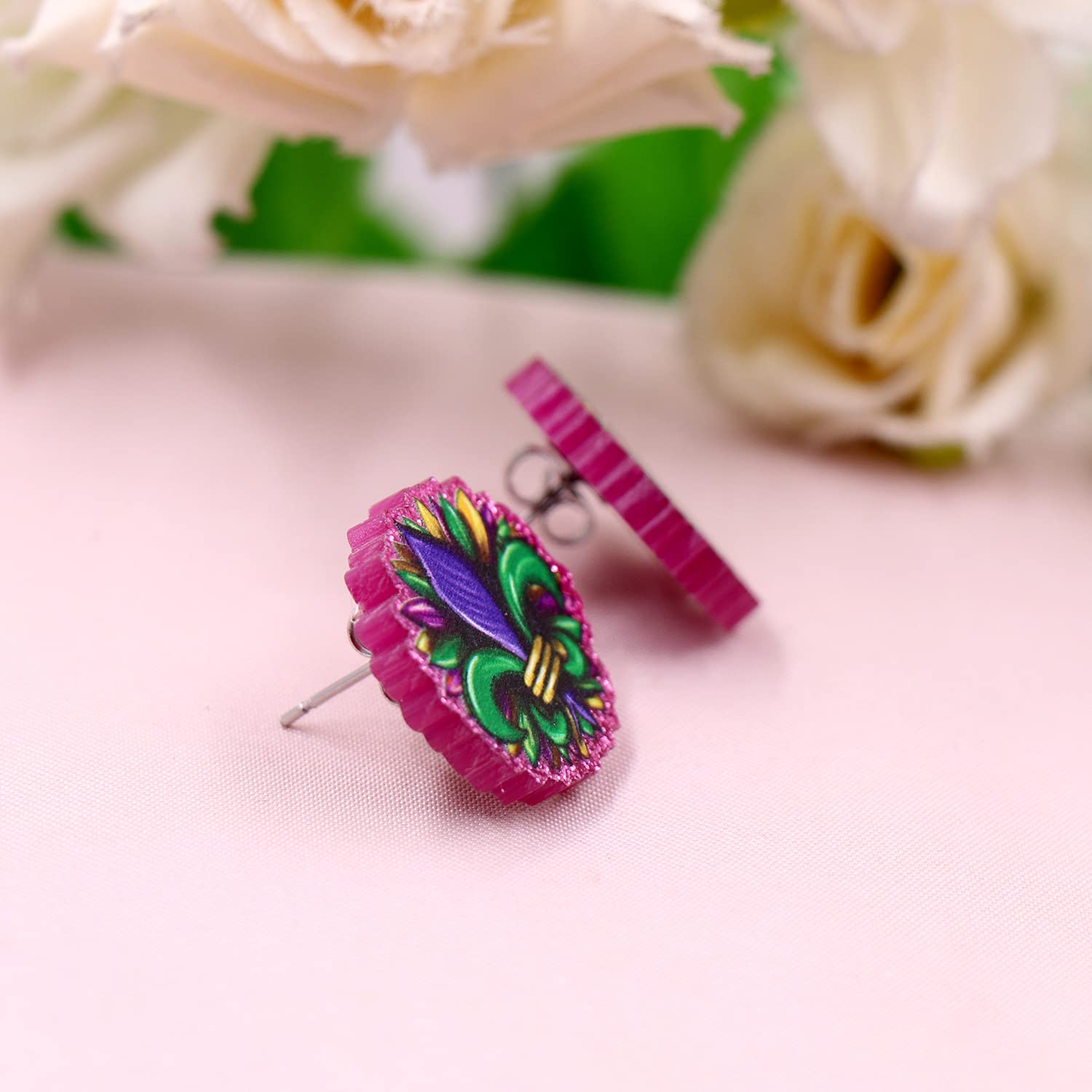 **Mardi Gras Earrings for Women - Acrylic Dangle Earrings with Fleur De Lis, Beads & Carnival Designs (Star, Balloon, Lobster) - Perfect for Parties, Festivals & Holiday Gifts**    *(Use for Mardi Gras celebrations, costume parties, festivals, or as unique holiday gifts!)*