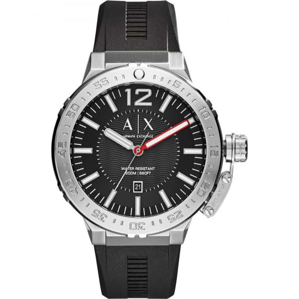 ARMANI EXCHANGE AX1810 Men's Analog Quartz Watch - Stainless Steel Case with Black Rubber Strap - Silver Dial for Business, Casual & Formal Wear