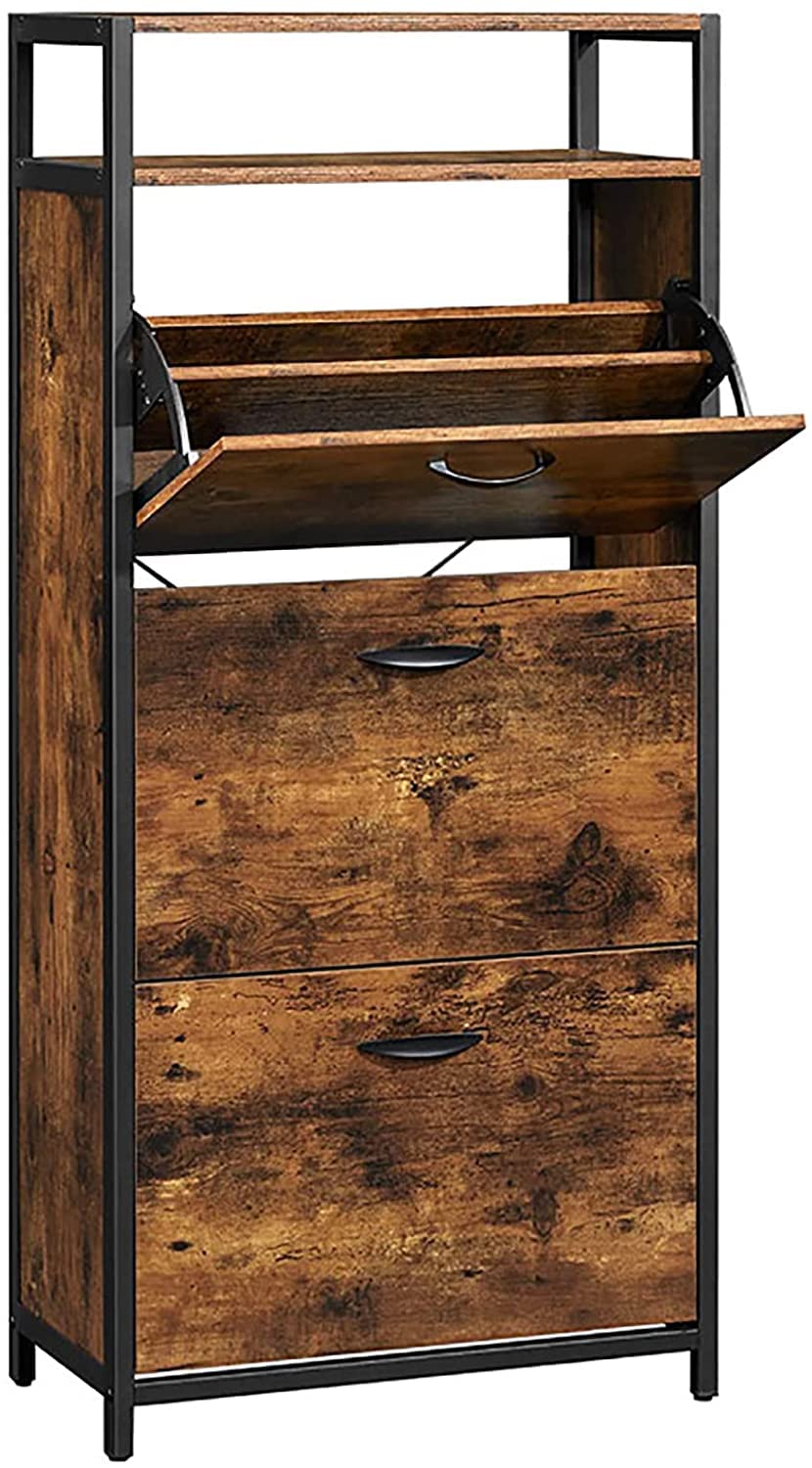 FengHongWei Shoe Storage Cabinet & Hidden Shoe Rack - Entryway Shoe Organizer with Storage Shelf, Rustic Shoe Cabinet for Hallway Decor - Space Saving Furniture for Small Apartments (Perfect for Entryway, Living Room, Bedroom Organization)