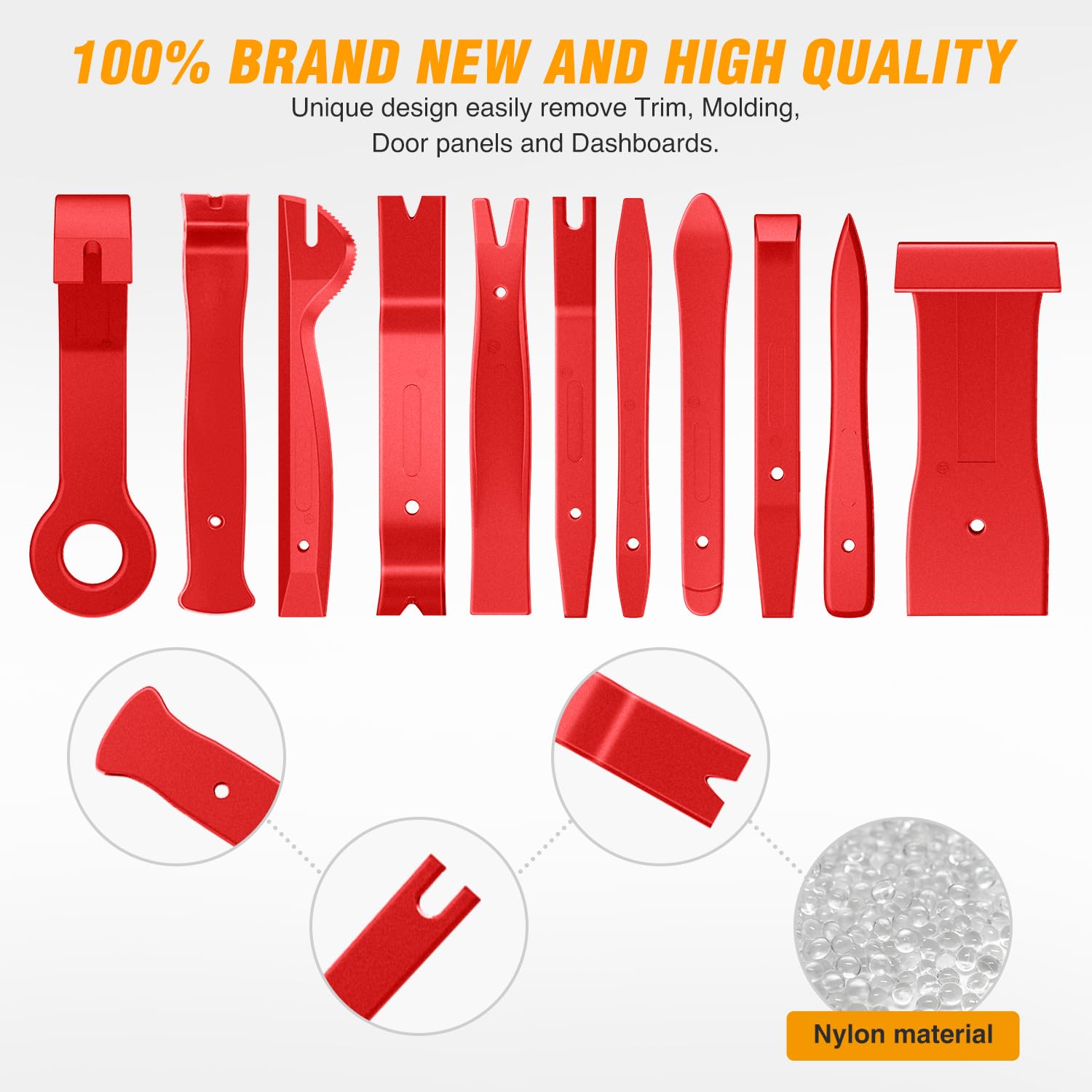 GOOACC 11PCS Auto Trim Removal Tool Kit - No Scratch Car Audio Dash & Window Molding Fastener Remover Set (Red) | Perfect for Car Stereo Installation & Interior Detailing
