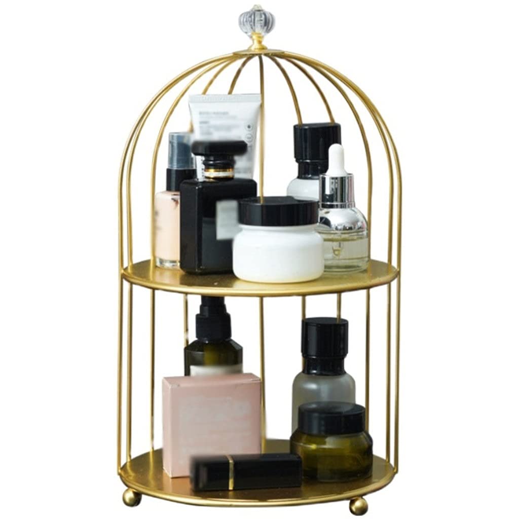 Stylish Metal Bird Cage Cosmetic Organizer - Lipstick, Perfume & Skincare Display Rack for Vanity, Bathroom or Dresser | Compact Desktop Storage for Beauty Essentials