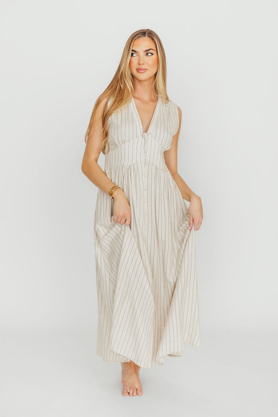 Pippy Button Down Maxi Dress in Natural/Black - Nursing Friendly Maternity Dress for Women | Comfortable & Stylish Nursing Wear for Breastfeeding Moms | Perfect for Casual Outings, Date Nights & Special Occasions