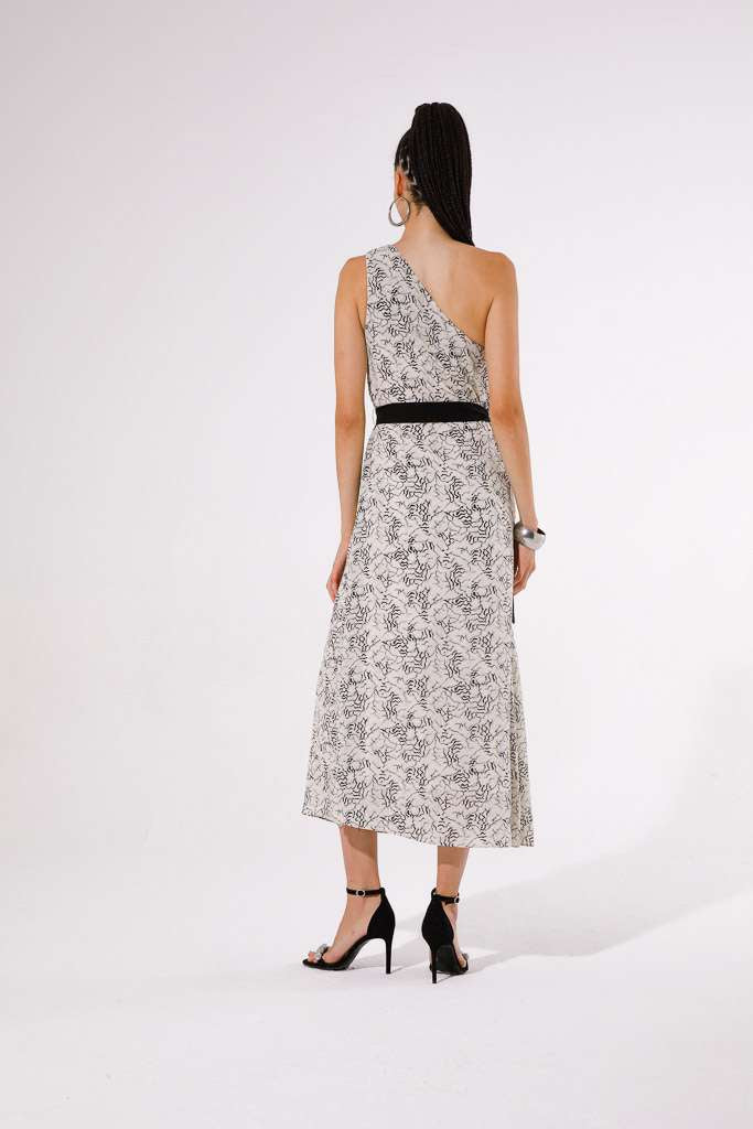 Kream One Shoulder Dress for Women - Elegant Black & Beige Party Dress - Perfect for Evening Events, Weddings & Date Nights