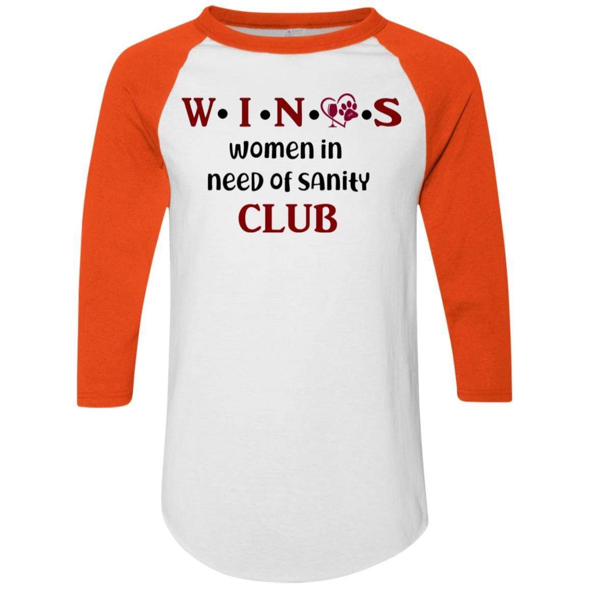 WineyBitches.Co WINOS Club Colorblock Raglan Jersey with Burgundy Lettering - Perfect for Wine Tasting Parties, Girls' Night Out & Casual Wear