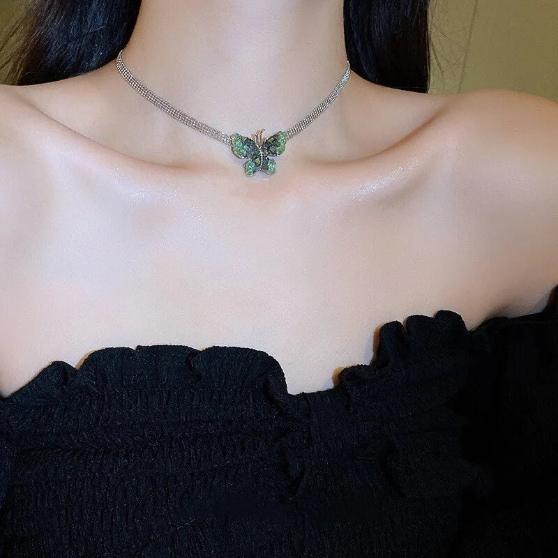 Elegant Crystal Butterfly Charm Tennis Choker Necklace for Women | Trendy Layered Necklace for Party, Date Night & Special Occasions | HN2714