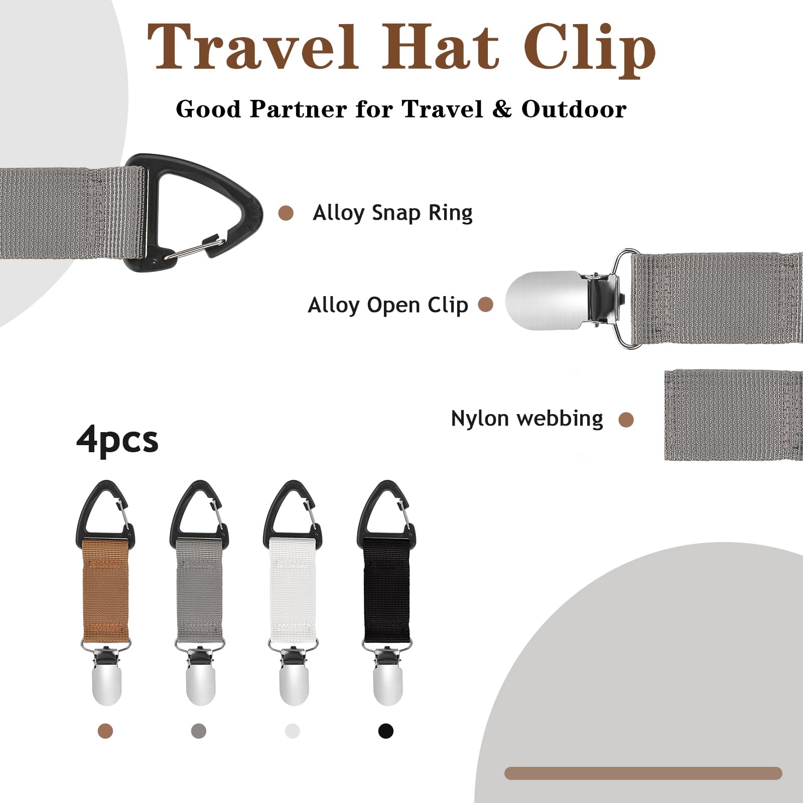 Hands-Free Hat Clip - 4 Pack Adjustable Hat Clips for Travel Bags, Backpacks & Purses - Quick Access & Secure Removal - Perfect for Women & Girls at Beach, Office & Outdoor Adventures