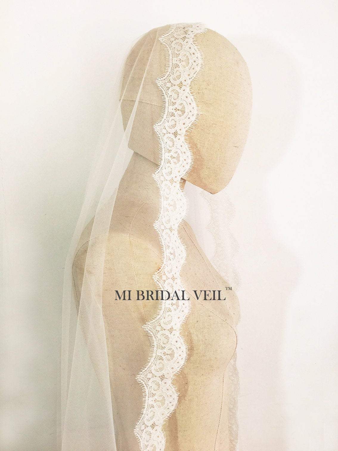 Elegant Cathedral Lace Wedding Veil with Blusher | Spanish Mantilla Bridal Veil | Perfect for Church Ceremonies & Romantic Photos