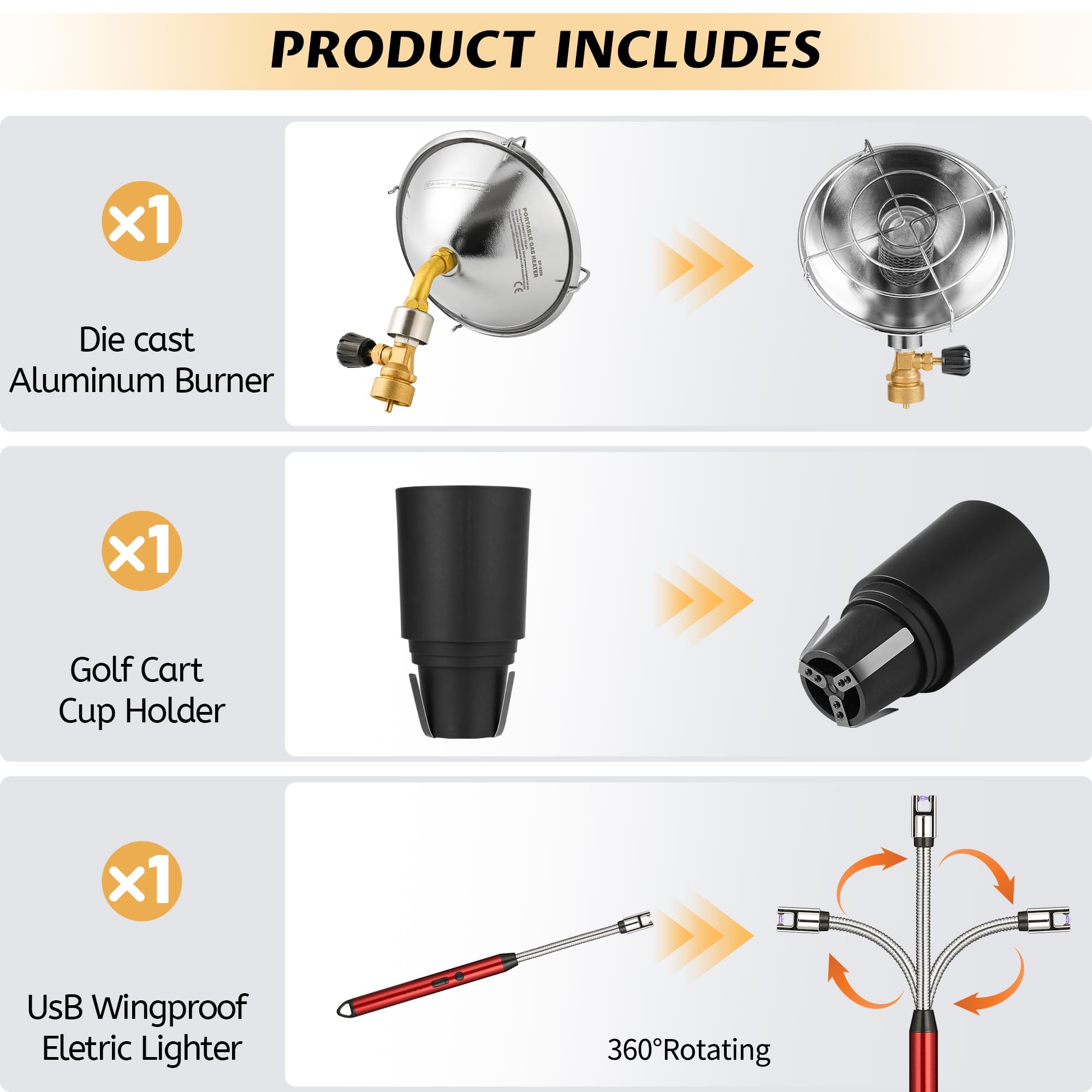6200BTU Propane Golf Cart Heater with Cup Holder - Portable Outdoor Heater for Golf Carts, Camping & Patio - Uses 1lb Small Propane Tanks (Fuel Not Included)
