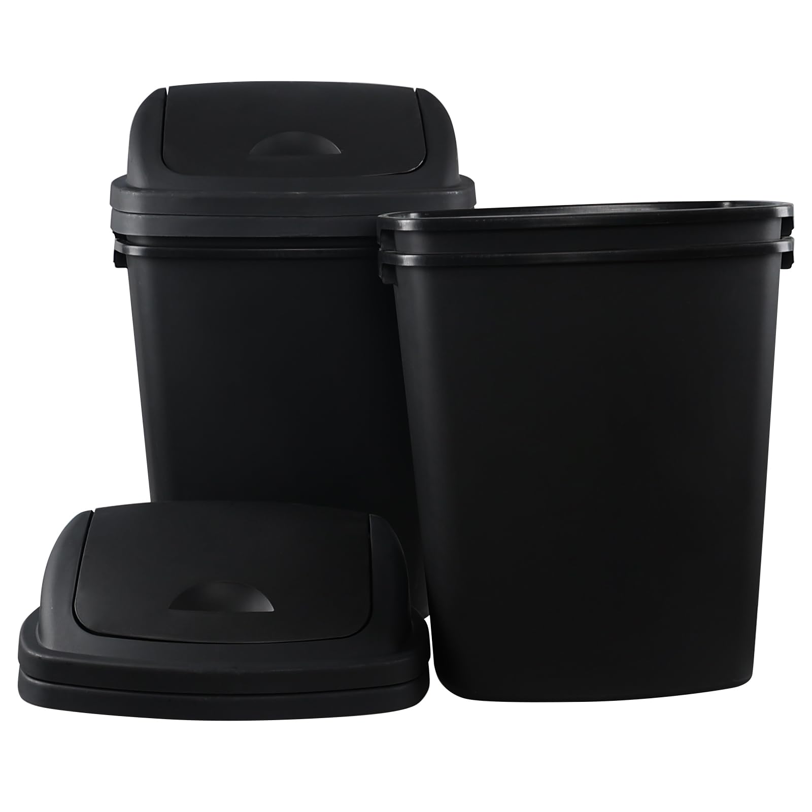 4-Pack 70 Liter Plastic Trash Cans with Swing Lid - Large Garbage Bins & Recycling Containers for Kitchen, Bathroom, Office & Outdoor Use - Black