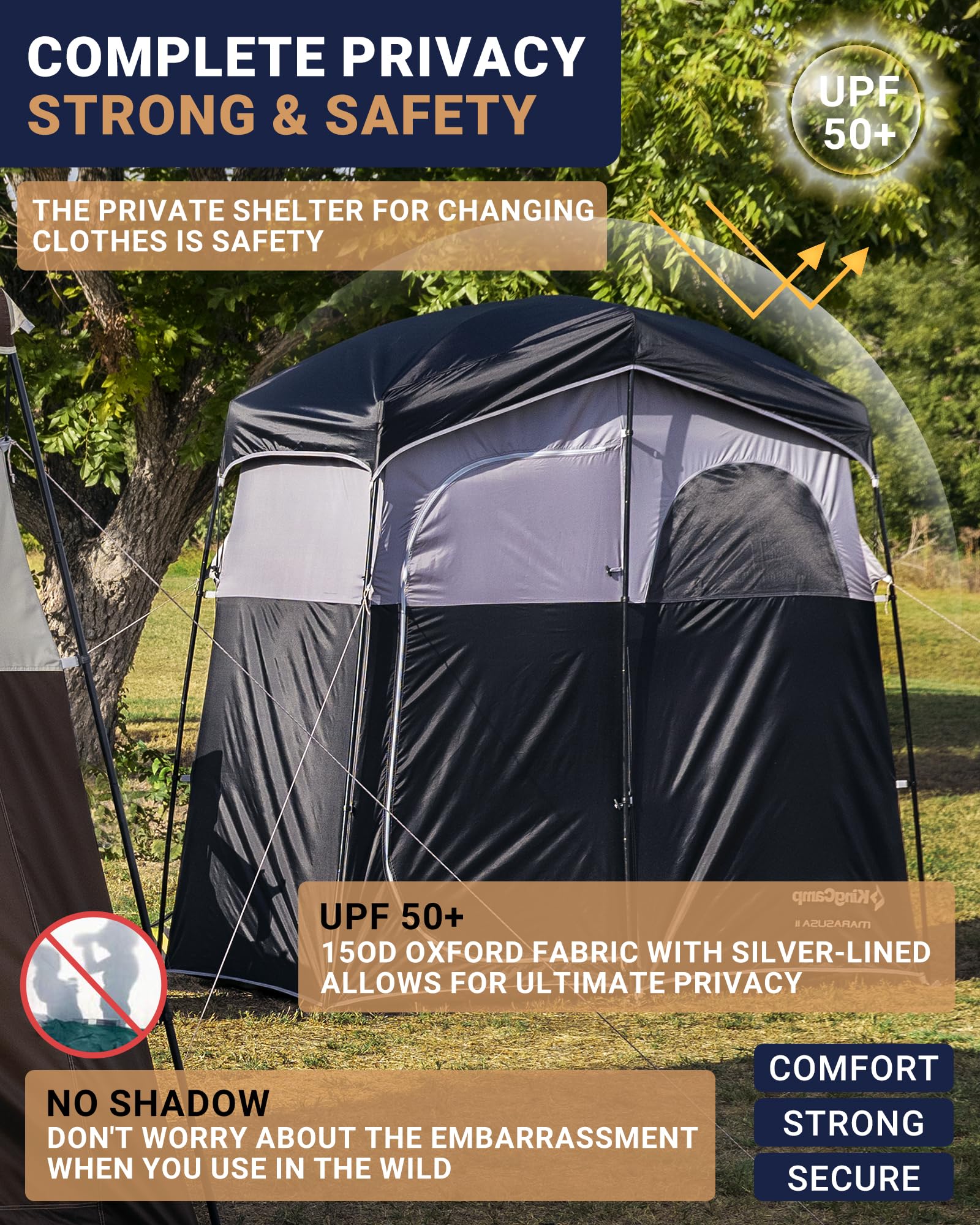 KingCamp Luxury Camping Shower Tent with Shower Bag - Portable Privacy Shelter for Outdoor Bathing, 1 & 2 Room Toilet Tent Options - Perfect for Camping, Hiking, Beach Trips and RV Adventures