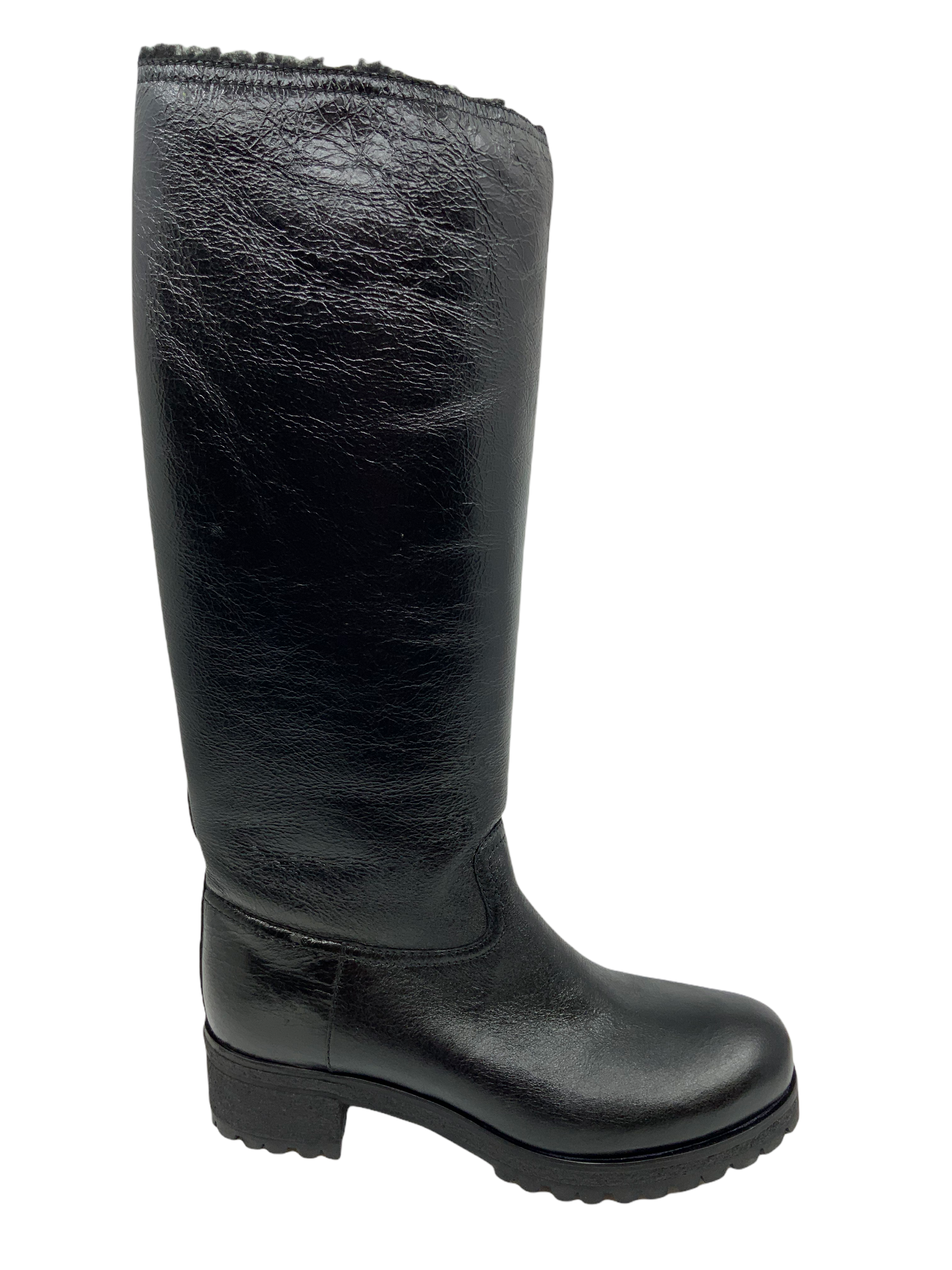 Prada Leather Shearling Lined Boots Women's Size 8.5 - Winter Fashion Boots for Cold Weather & Stylish Outfits