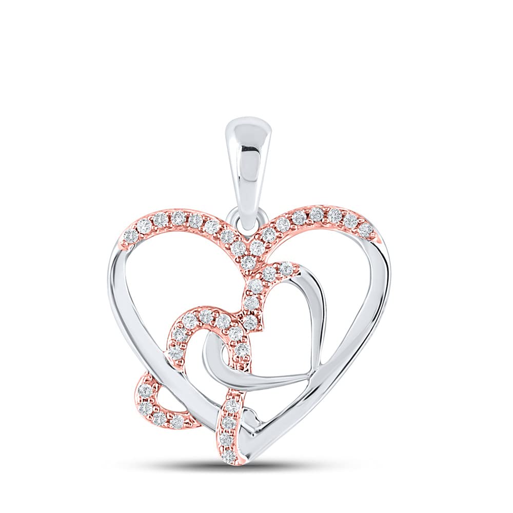 10K White Gold Women's Round Diamond Triple Heart Pendant Necklace - 1/6 CTTW - Perfect for Valentine's Day, Anniversary & Romantic Gifts