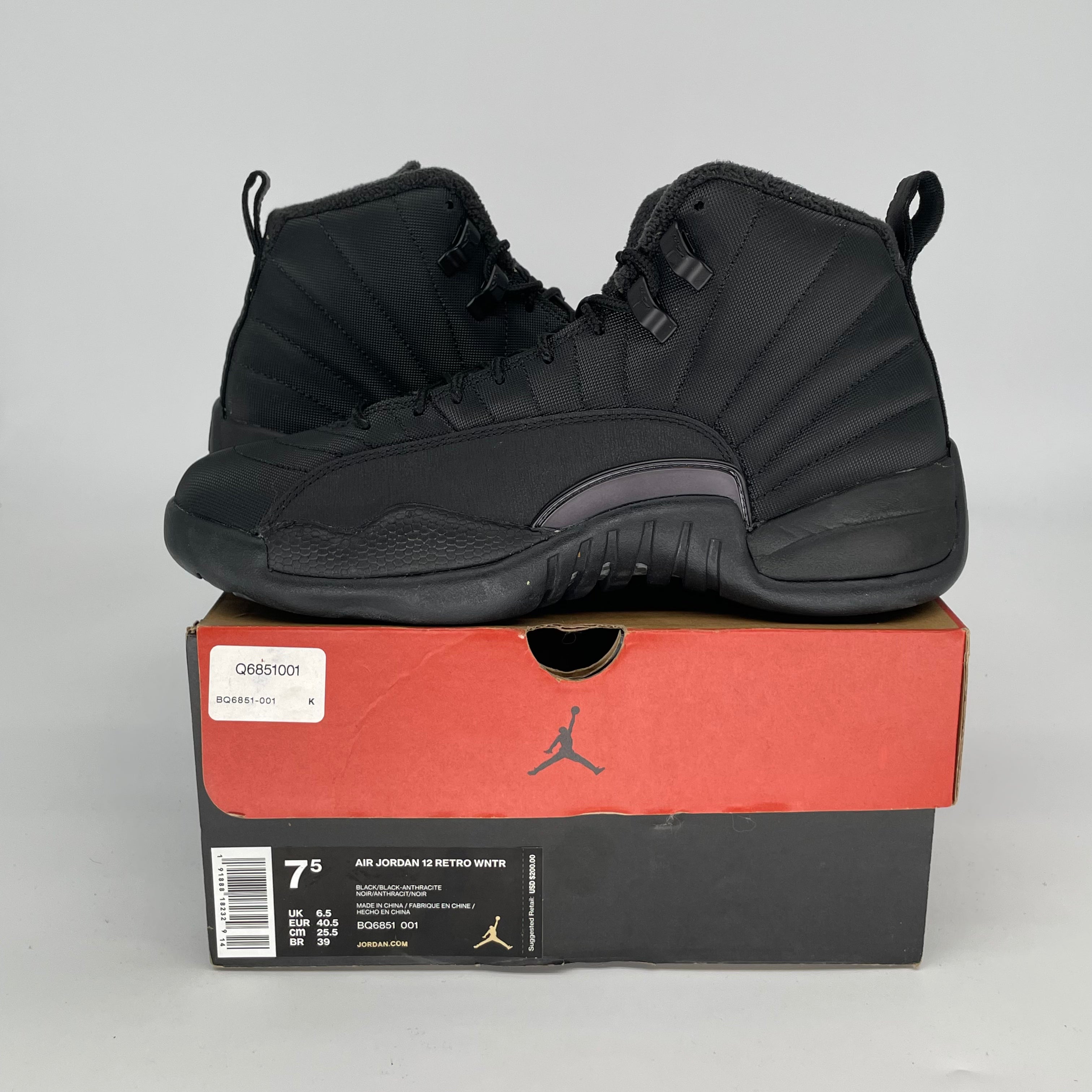 AIR JORDAN 12 Winter Black Basketball Shoes - Men's Size 7.5/Women's Size 9 (BQ6851-001) - Perfect for Streetwear & Winter Sports Fashion