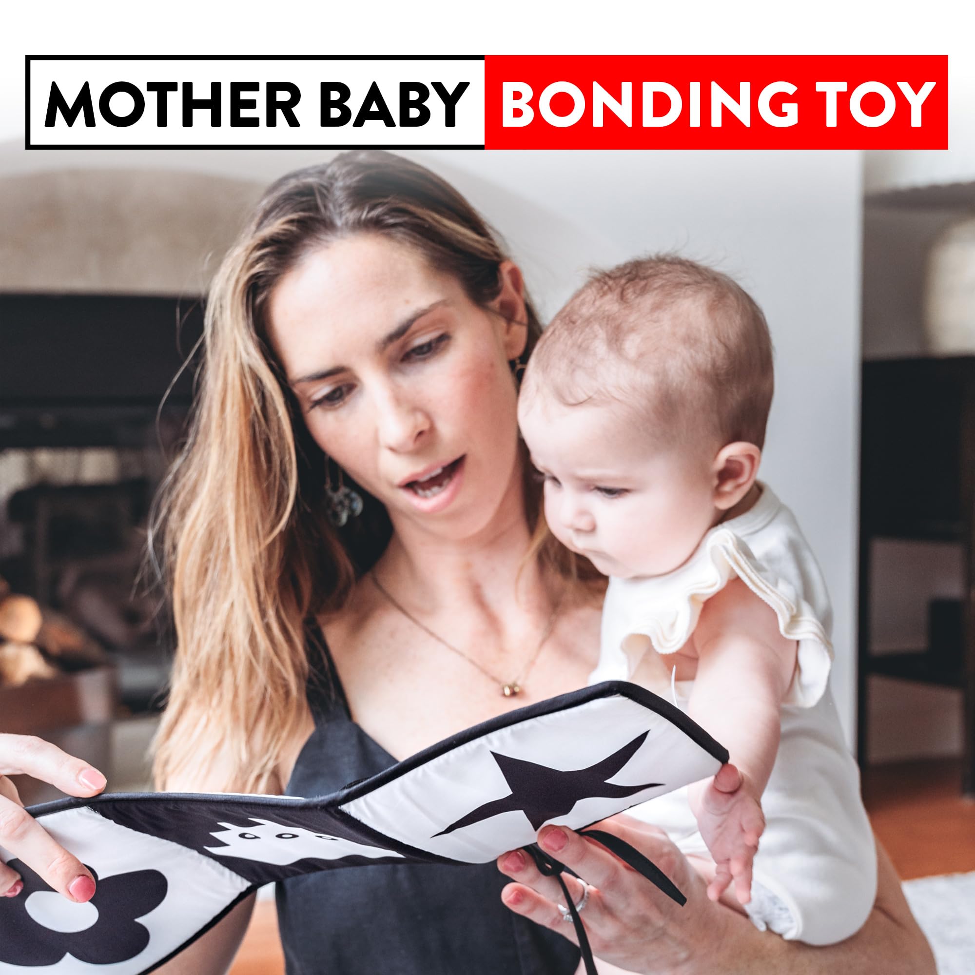 High Contrast Baby Toys 0-6 Months - Black & White Newborn Books & Tummy Time Mirror for Infant Development