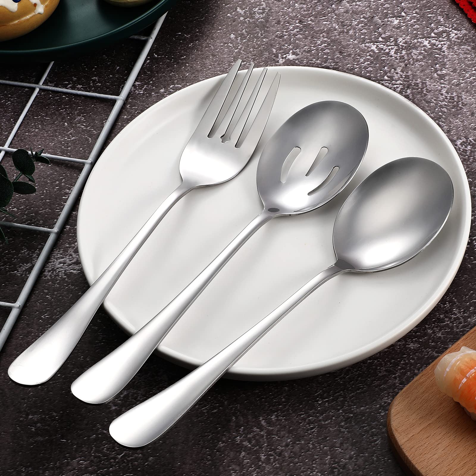 **Patelai 6-Piece Stainless Steel Serving Spoon Set – 4 Slotted Spoons & 2 Forks – 8.7 Inch Silver – Ideal for Buffet, Party, Banquet & Restaurant Use**