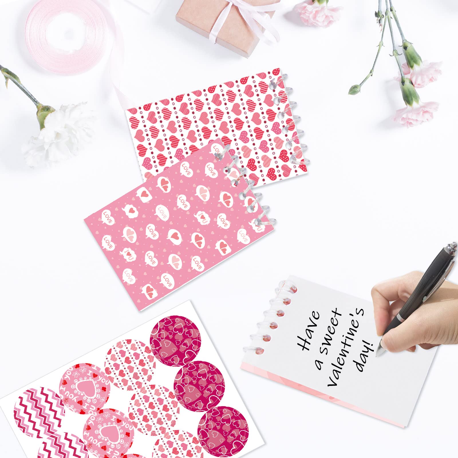 48 Mini Valentine's Day Spiral Notepads with Stickers - Cute Small Notebooks for Kids, Classroom Gift Exchange & Party Favors - Perfect for School Notes, Valentine's Day Gifts & Teacher Appreciation