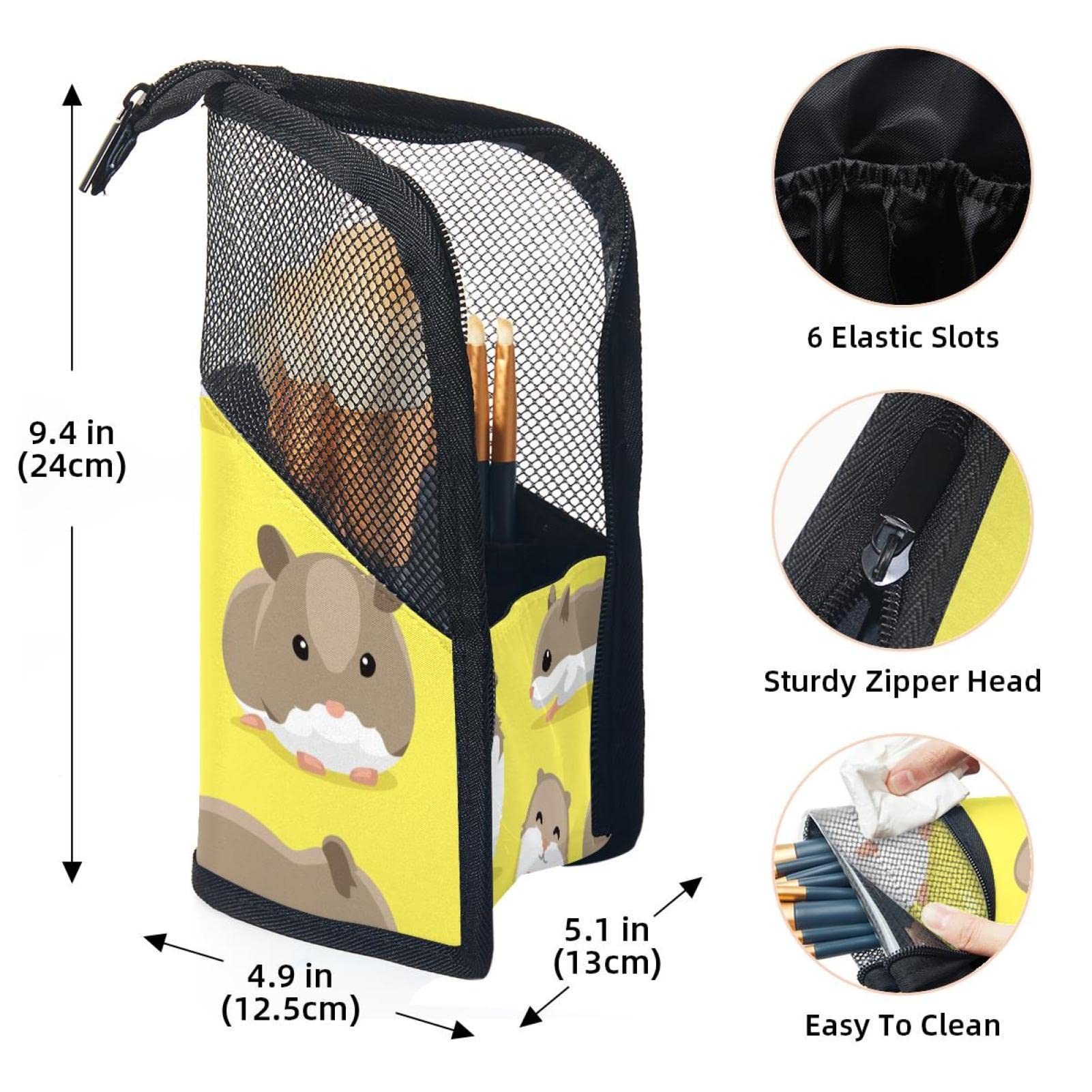Portable Makeup Brush Organizer Bag with 12 Slots - Cute Hamster & Cartoon Animals Design - Travel Cosmetic Brush Holder Case for Makeup Artists & Beauty Lovers - Perfect for Home, Travel & Professional Use