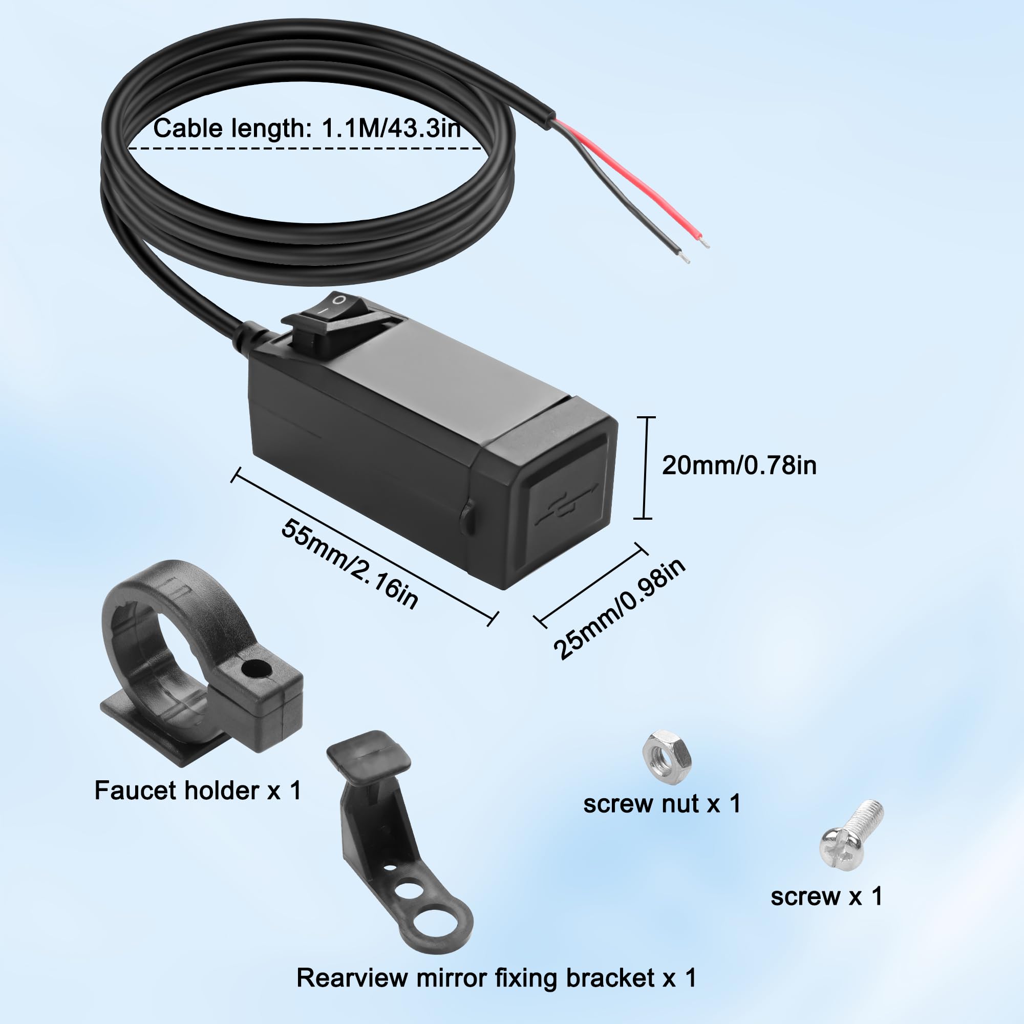 MEIRIYFA QC3.0 Dual USB Motorcycle Charger - 5V 2.1A Waterproof Fast Charging Port with ON/Off Switch - Universal USB Phone Charger for Motorcycle, Motorbike, Car, Truck - Perfect for Road Trips & Outdoor Adventures