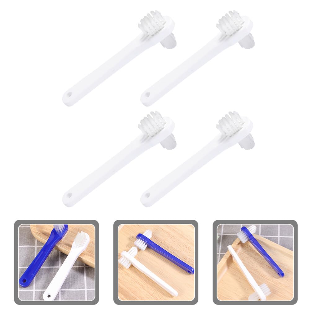 Beaupretty 4 Pack Double Headed Toothbrush Cleaners - Portable Finger Nail & Teeth Cleaning Brush Set, Travel Friendly White PP Material - Perfect for Travel, Home & Office Use